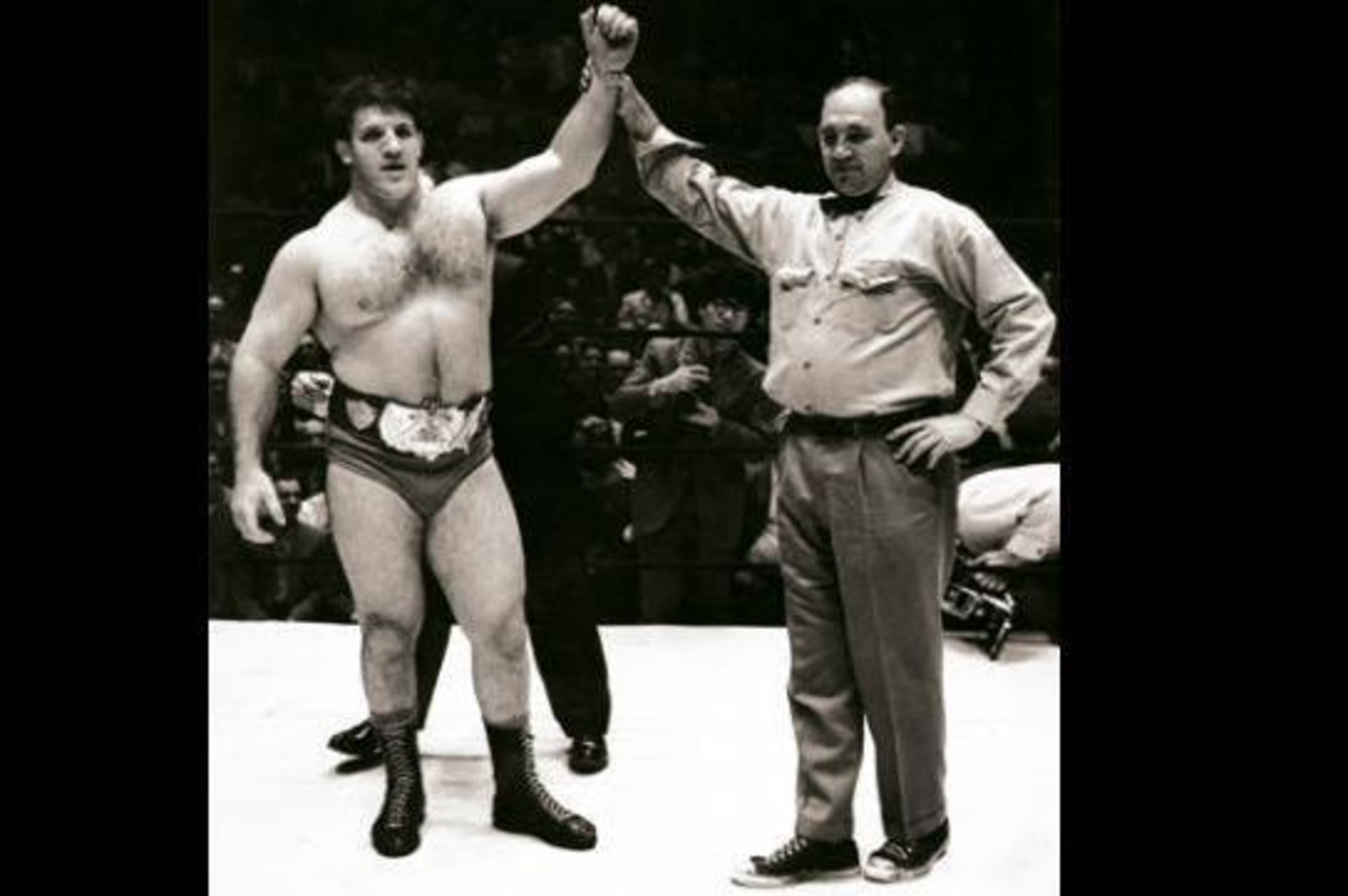Bruno Sammartino wears an early version of the WWE title.