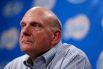 LOS ANGELES, CA - AUGUST 18:  New owner of the Los Angeles Clippers Steve Ballmer addresses the media after being introduced for the first time during Los Angeles Clippers Fan Festival at Staples Center on August 18, 2014 in Los Angeles, California.  (Pho
