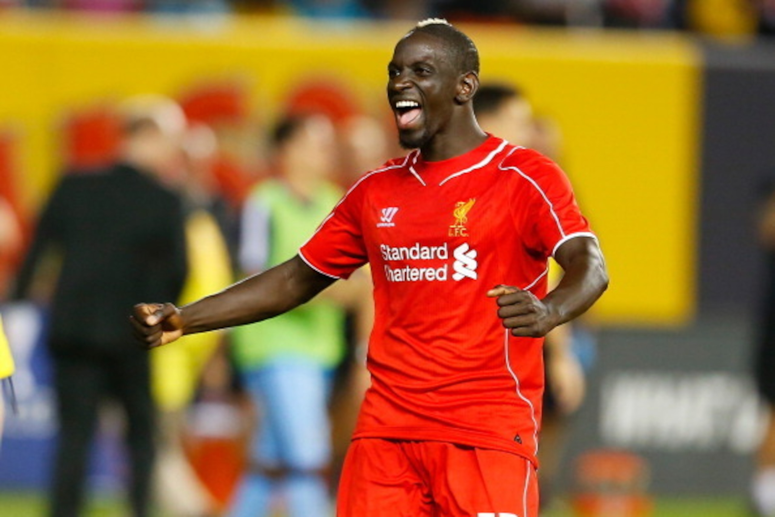 NEW YORK, NY - JULY 30:  Mamadou Sakho #17 of Liverpool celebrates after defeating Manchester City during the International Champions Cup 2014 at Yankee Stadium on July 30, 2014 in the Bronx borough of New York City.  (Photo by Mike Stobe/Getty Images)