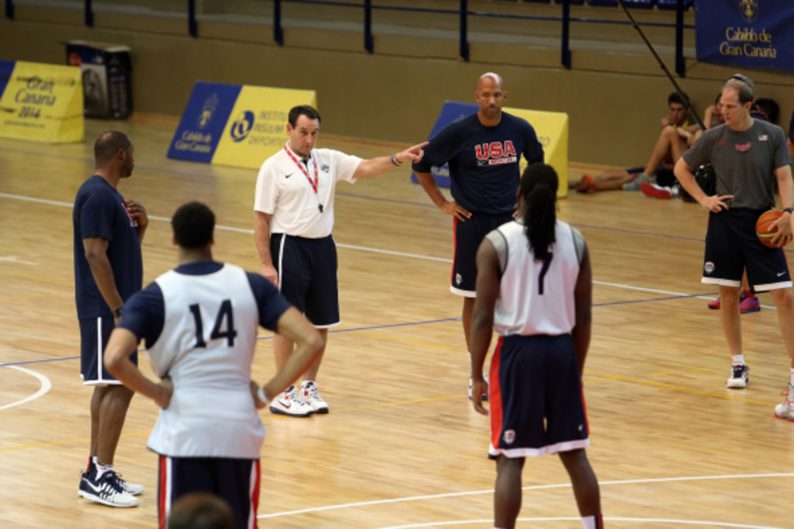 EL TABLERO, GRAN CANARIA, SPAIN - AUGUST 25: Mike Krzyzewski of the USA Basketball Men's National Team talks during practice on August 24, 2014 at Pabellon de El Tablero Practice Facility in El Tablero, Gran Canaria, Spain. NOTE TO USER: User expressly ac EL TABLERO, GRAN CANARIA, SPAIN - AUGUST 25: Mike Krzyzewski of the USA Basketball Men's National Team talks during practice on August 24, 2014 at Pabellon de El Tablero Practice Facility in El Tablero, Gran Canaria, Spain. NOTE TO USER: User expressly ac