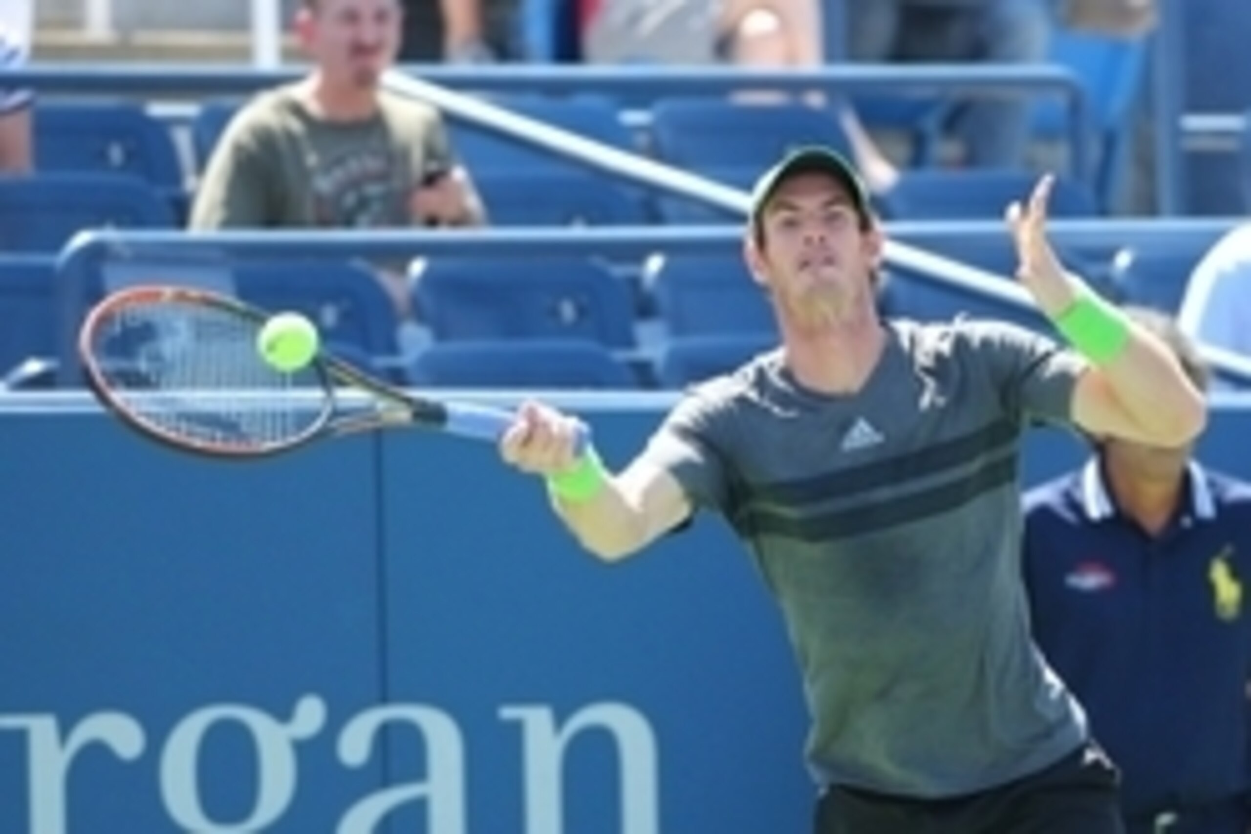 Aug 25, 2014; New York, NY, USA;  Andy Murray (GBR) returns a shot to Robin Hasse (NED) on Armstrong Stadium on day one of the 2014 U.S. Open tennis tournament at USTA Billie Jean King National Tennis Center. Mandatory Credit: Anthony Gruppuso-USA TODAY S