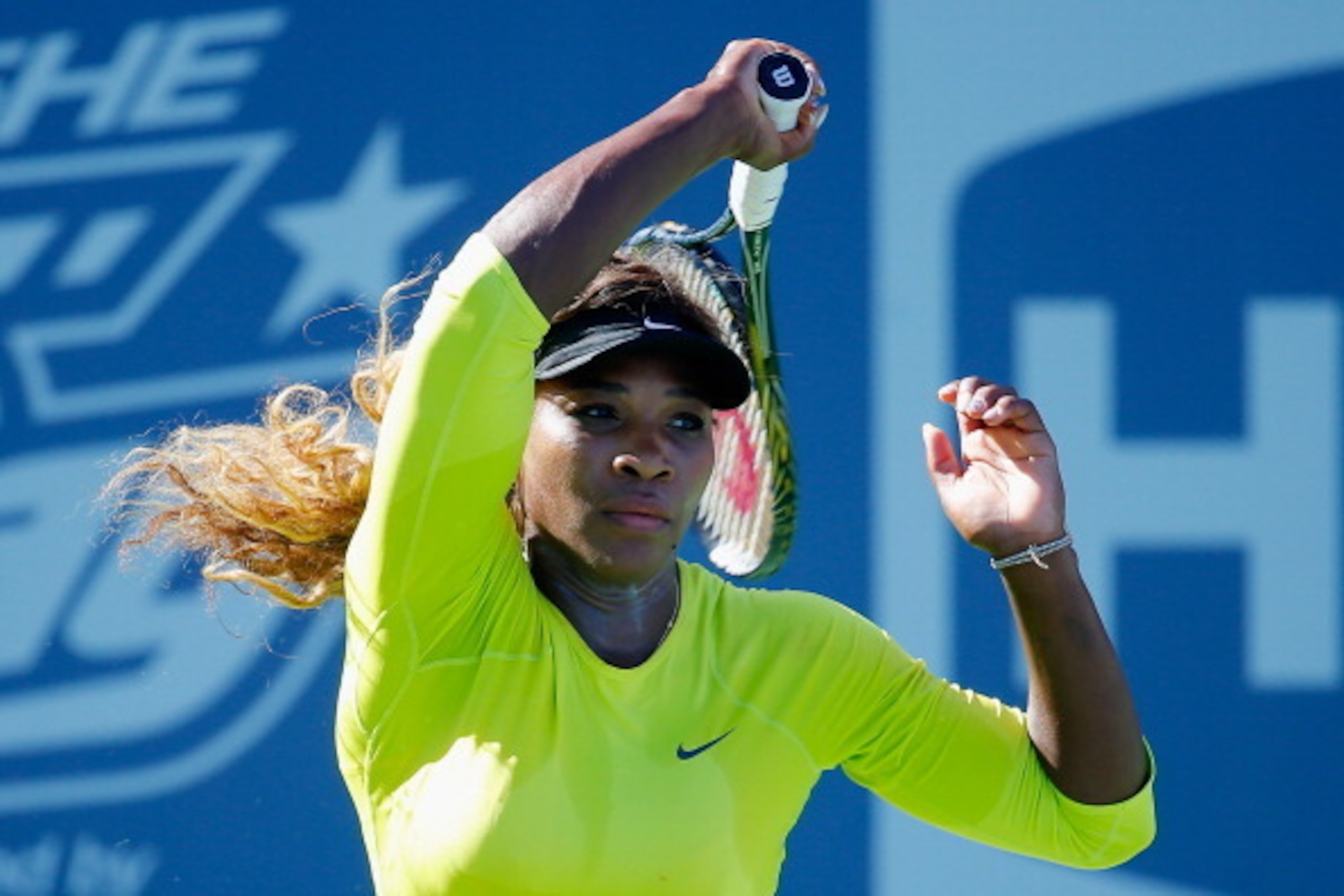 NEW YORK, NY - AUGUST 24:  Serena Williams of the United States practices prior to the start of the 2014 U.S. Open at the USTA Billie Jean King National Tennis Center on August 24, 2014 in the Flushing neighborhood of Queens in New York City.  (Photo by C