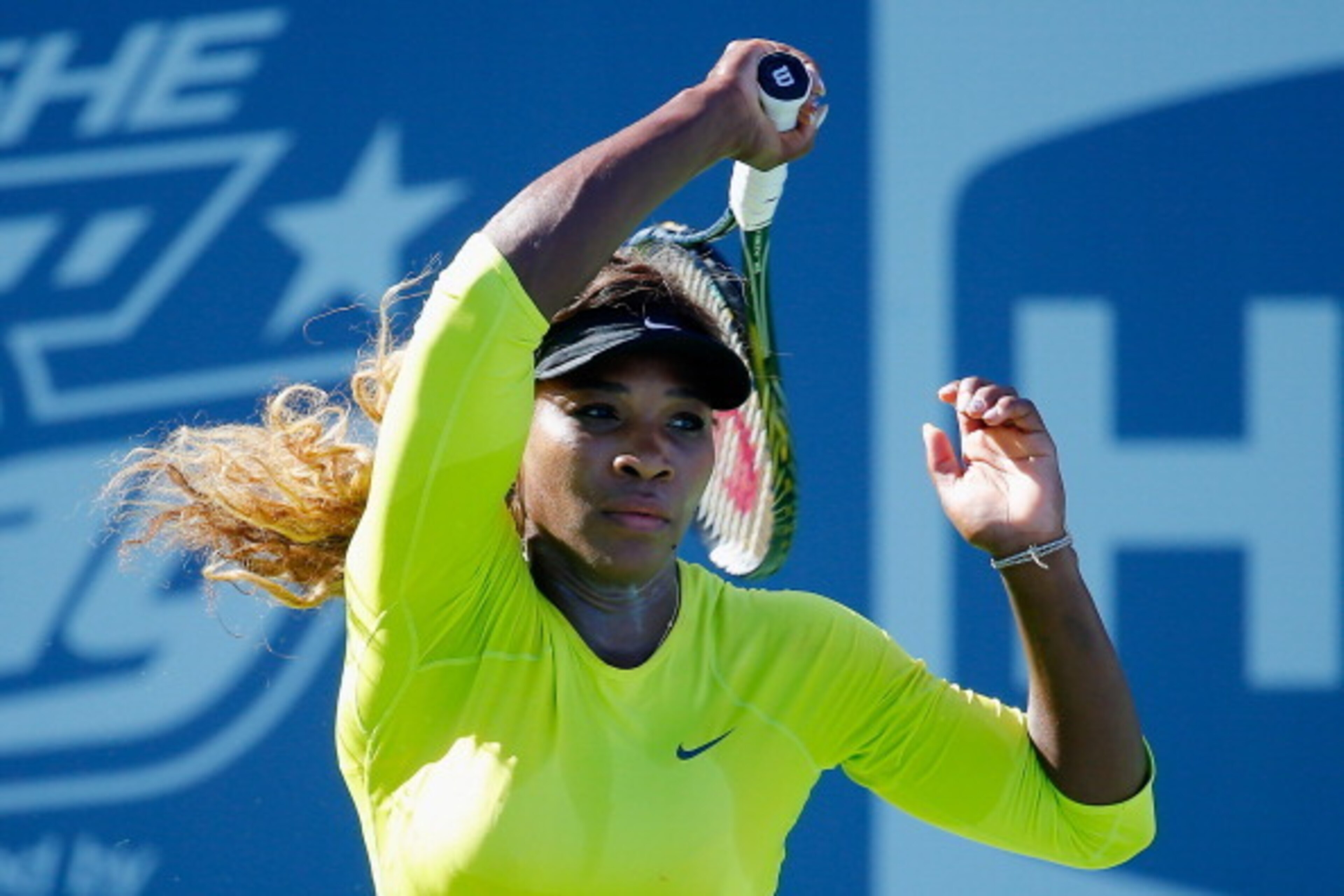 NEW YORK, NY - AUGUST 24: Serena Williams of the United States practices prior to the start of the 2014 U.S. Open at the USTA Billie Jean King National Tennis Center on August 24, 2014 in the Flushing neighborhood of Queens in New York City. (Photo by C NEW YORK, NY - AUGUST 24: Serena Williams of the United States practices prior to the start of the 2014 U.S. Open at the USTA Billie Jean King National Tennis Center on August 24, 2014 in the Flushing neighborhood of Queens in New York City. (Photo by C