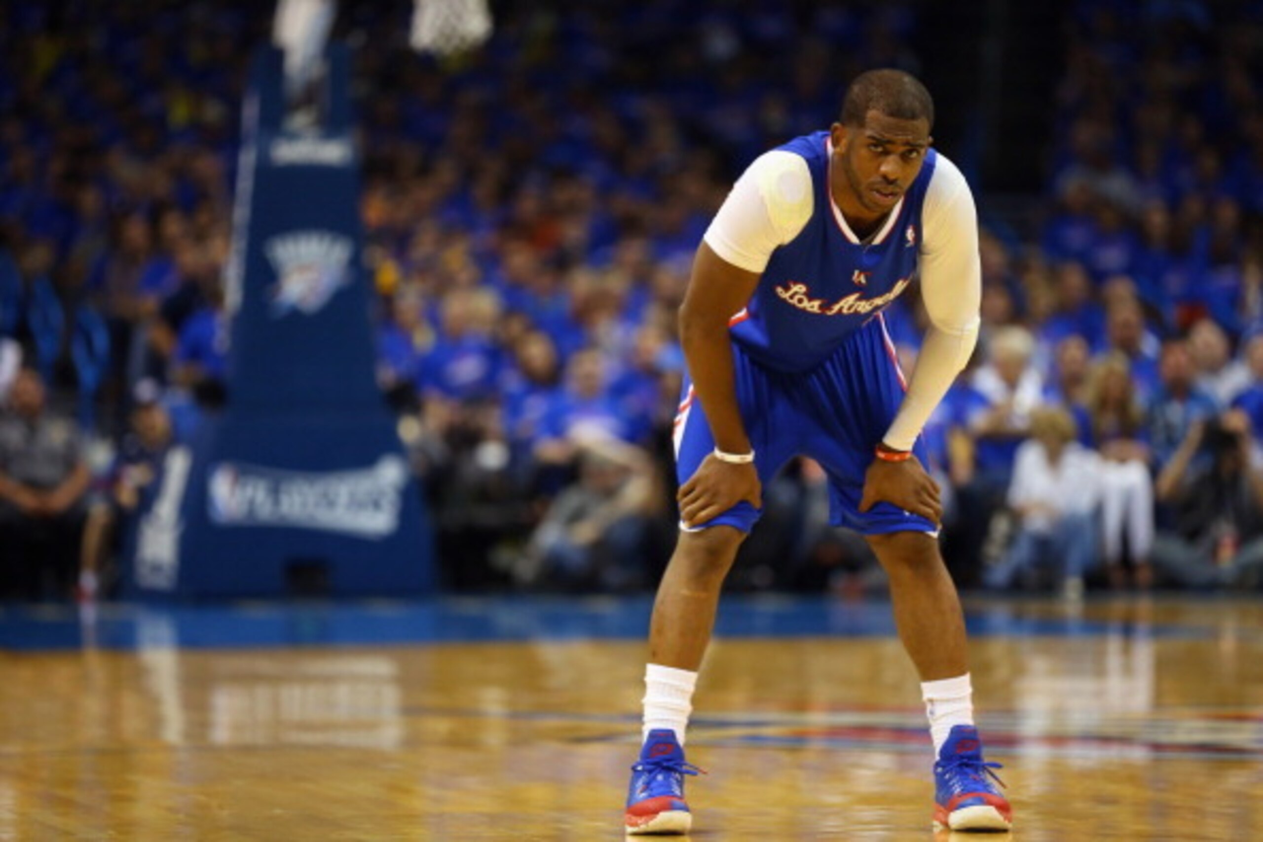 OKLAHOMA CITY, OK - MAY 05: Chris Paul #3 of the Los Angeles Clippers during play against the Oklahoma City Thunder in Game One of the Western Conference Semifinals during the 2014 NBA Playoffs at Chesapeake Energy Arena on May 5, 2014 in Oklahoma City, OKLAHOMA CITY, OK - MAY 05: Chris Paul #3 of the Los Angeles Clippers during play against the Oklahoma City Thunder in Game One of the Western Conference Semifinals during the 2014 NBA Playoffs at Chesapeake Energy Arena on May 5, 2014 in Oklahoma City,