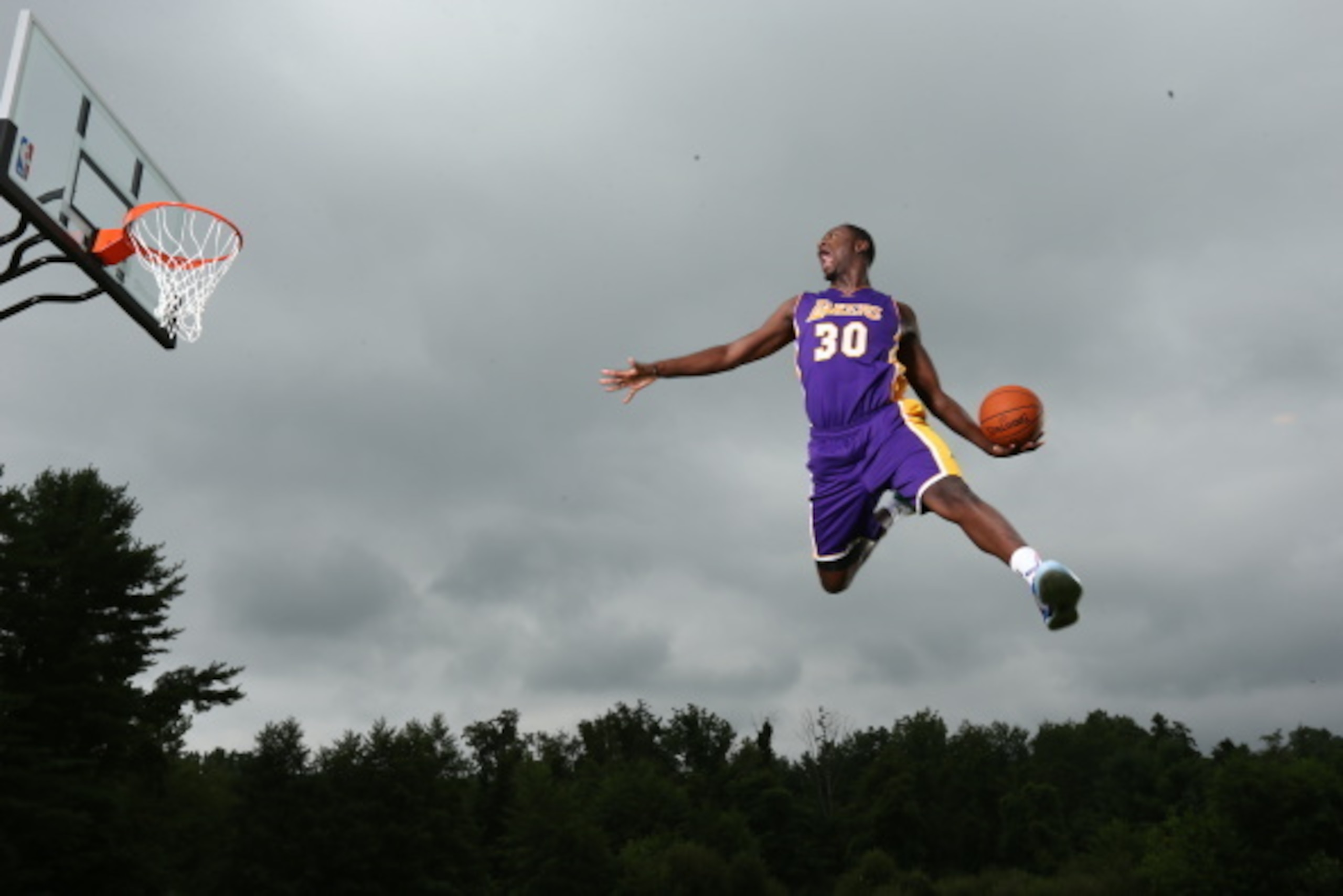TARRYTOWN, NY - AUGUST 3: Julius Randle #30 of the Los Angeles Lakers poses for a portrait during the 2014 NBA rookie photo shoot on August 3, 2014 at the Madison Square Garden Training Facility in Tarrytown, New York. NOTE TO USER: User expressly acknowl
