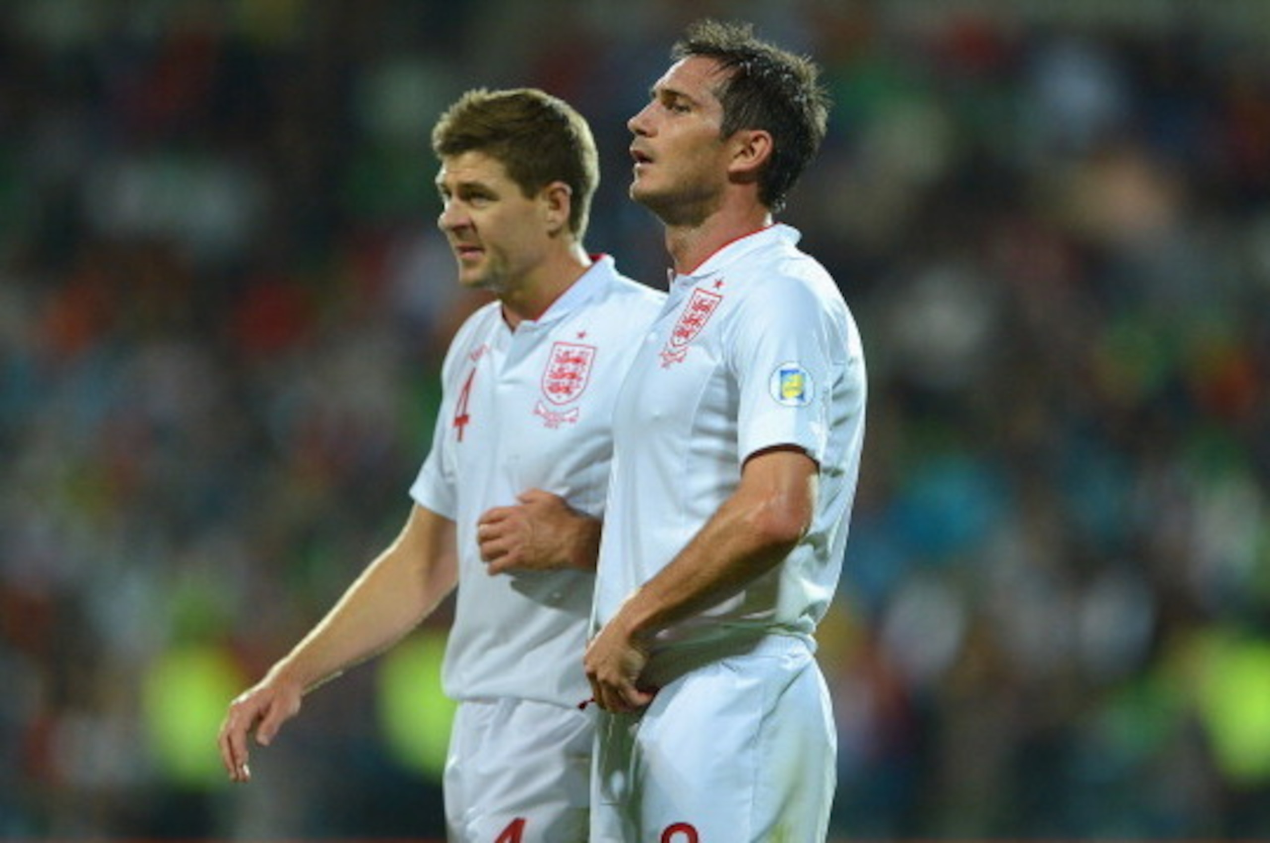 CHISINAU, MOLDOVA - SEPTEMBER 07: Steven Gerrard and Frank Lampard of England look on during the FIFA 2014 World Cup qualifier match between Moldova and England at Zimbru Stadium on September 7, 2012 in Chisinau, Moldova.  (Photo by Michael Regan/Getty Im