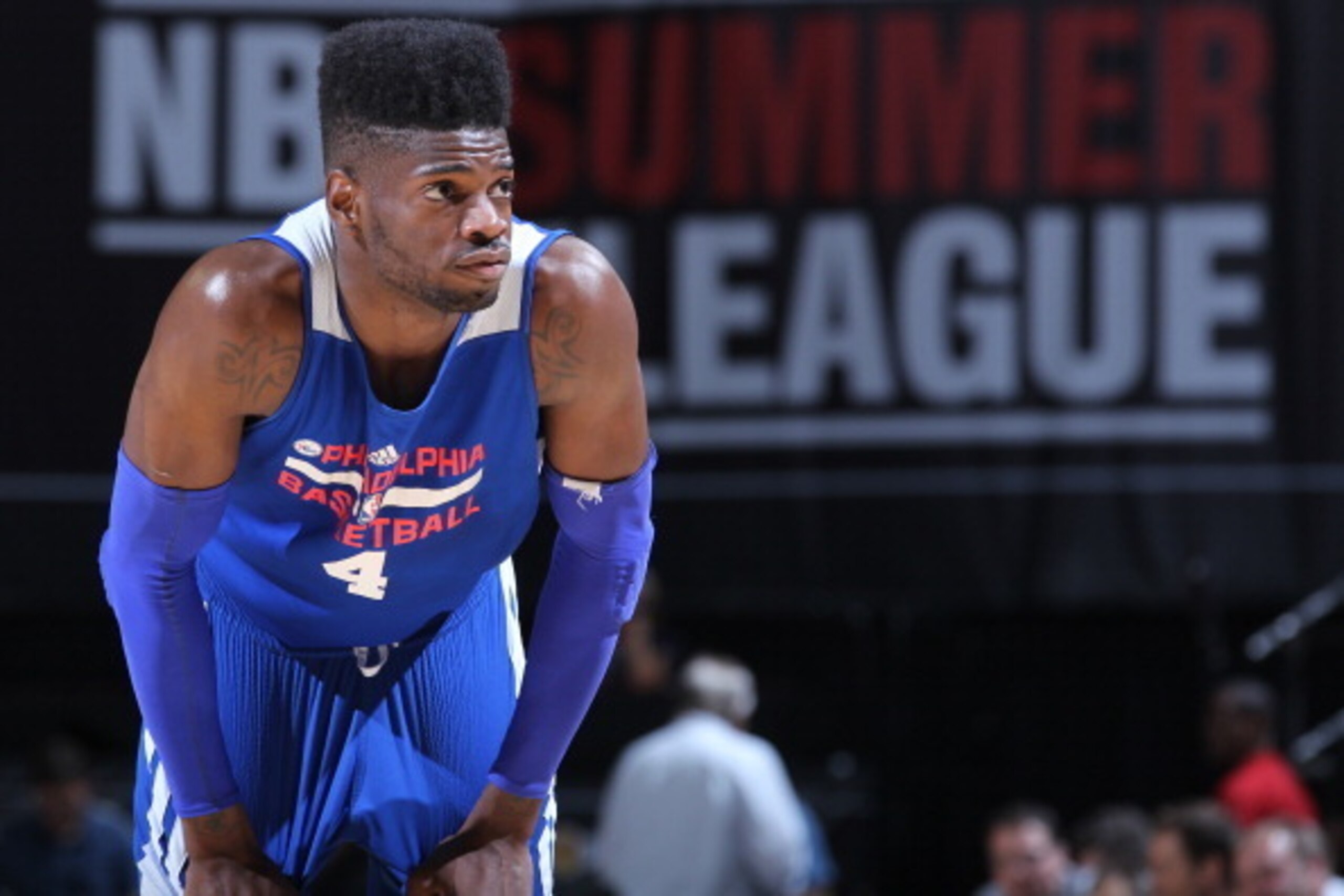 LAS VEGAS, NV - JULY 16: Nerlens Noel #4 of the Philadelphia 76ers during the game against the Chicago Bulls on July 16, 2014 at the Cox Pavilion in Las Vegas, Nevada. NOTE TO USER: User expressly acknowledges and agrees that, by downloading and or using 