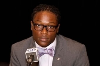 Jul 17, 2014; Hoover, AL, USA; Georgia Bulldogs flanker Chris Conley talks to the media during the SEC football media days at the Wynfrey Hotel.  Mandatory Credit: Marvin Gentry-USA TODAY Sports