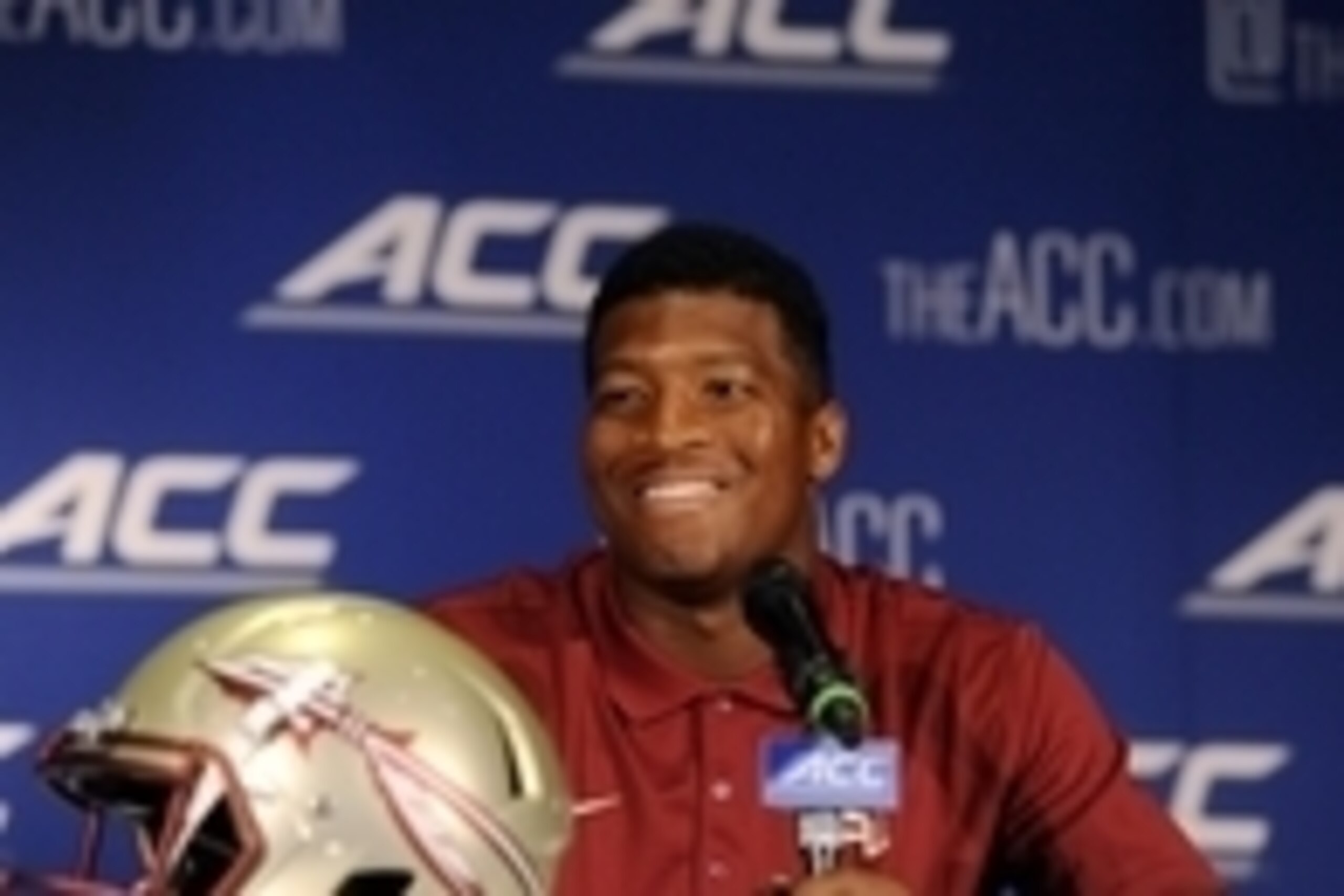 Jul 20, 2014; Greensboro, NC, USA; Florida State Seminoles quarterback Jameis Winston addresses the media during the ACC football media day at the Grandover Resort. Mandatory Credit: Sam Sharpe-USA TODAY Sports