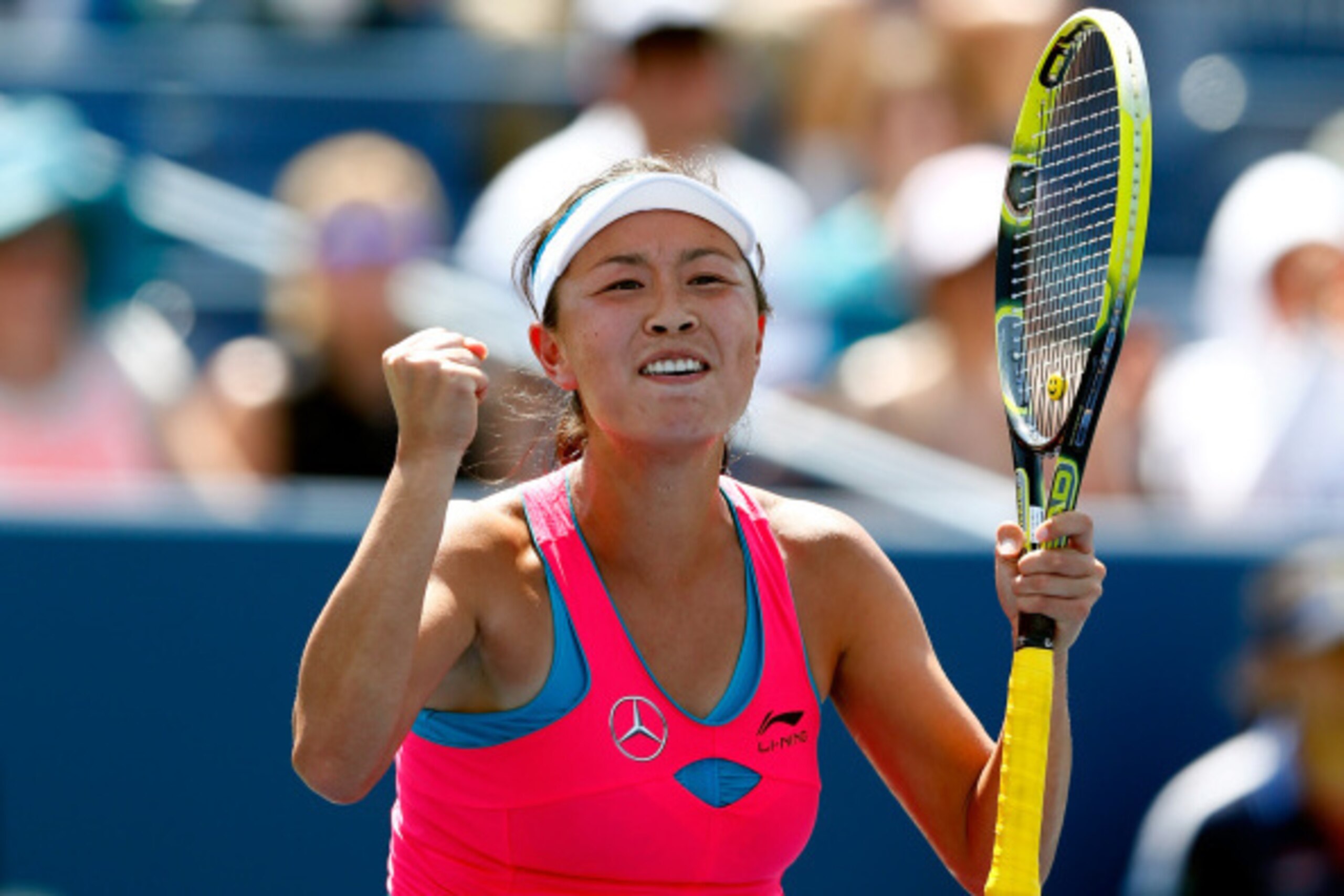 NEW YORK, NY - AUGUST 27:  Shuai Peng of China reacts after defeating Agnieszka Radwanska of Poland on Day Three of the 2014 US Open at the USTA Billie Jean King National Tennis Center on August 27, 2014  in the Flushing neighborhood of the Queens borough