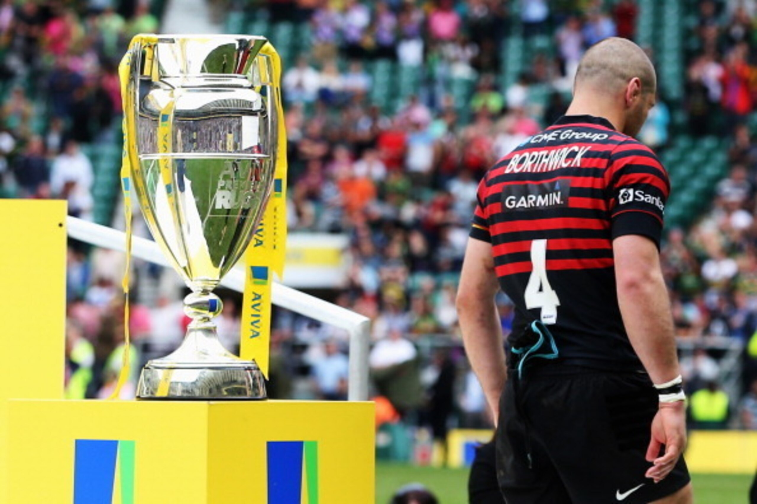 LONDON, ENGLAND - MAY 31: Steve Borthwick of Saracens goes up to collect his losers medal during the Aviva Premiership Final between Saracens and Northampton Saints at Twickenham Stadium on May 31, 2014 in London, England.  (Photo by David Rogers/Getty Im