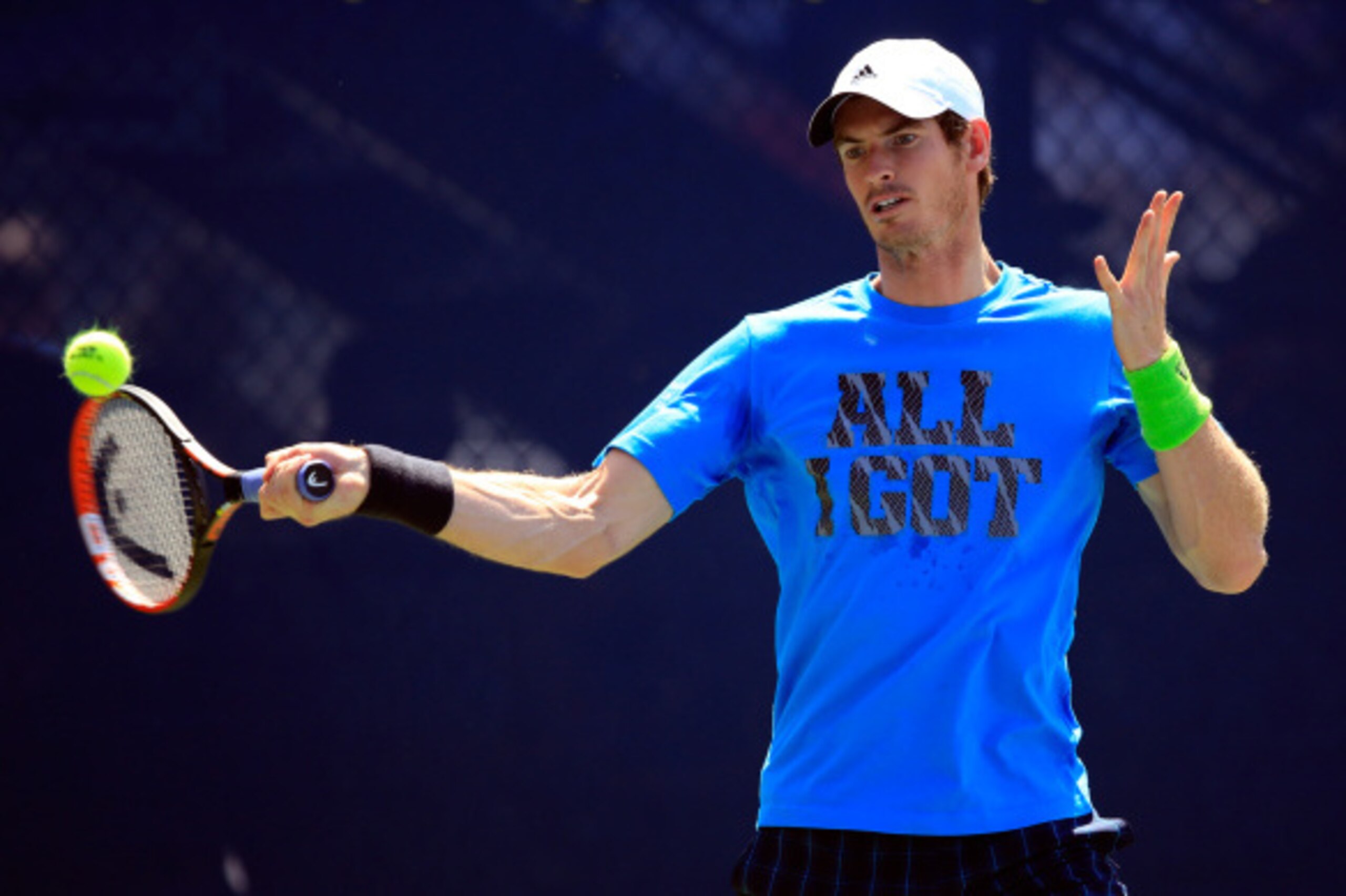NEW YORK, NY - AUGUST 27: Andy Murray of Great Britain returns a shot as he practices on Day Three of the 2014 US Open at the USTA Billie Jean King National Tennis Center on August 27, 2014 in the Flushing neighborhood of the Queens borough of New York NEW YORK, NY - AUGUST 27: Andy Murray of Great Britain returns a shot as he practices on Day Three of the 2014 US Open at the USTA Billie Jean King National Tennis Center on August 27, 2014 in the Flushing neighborhood of the Queens borough of New York
