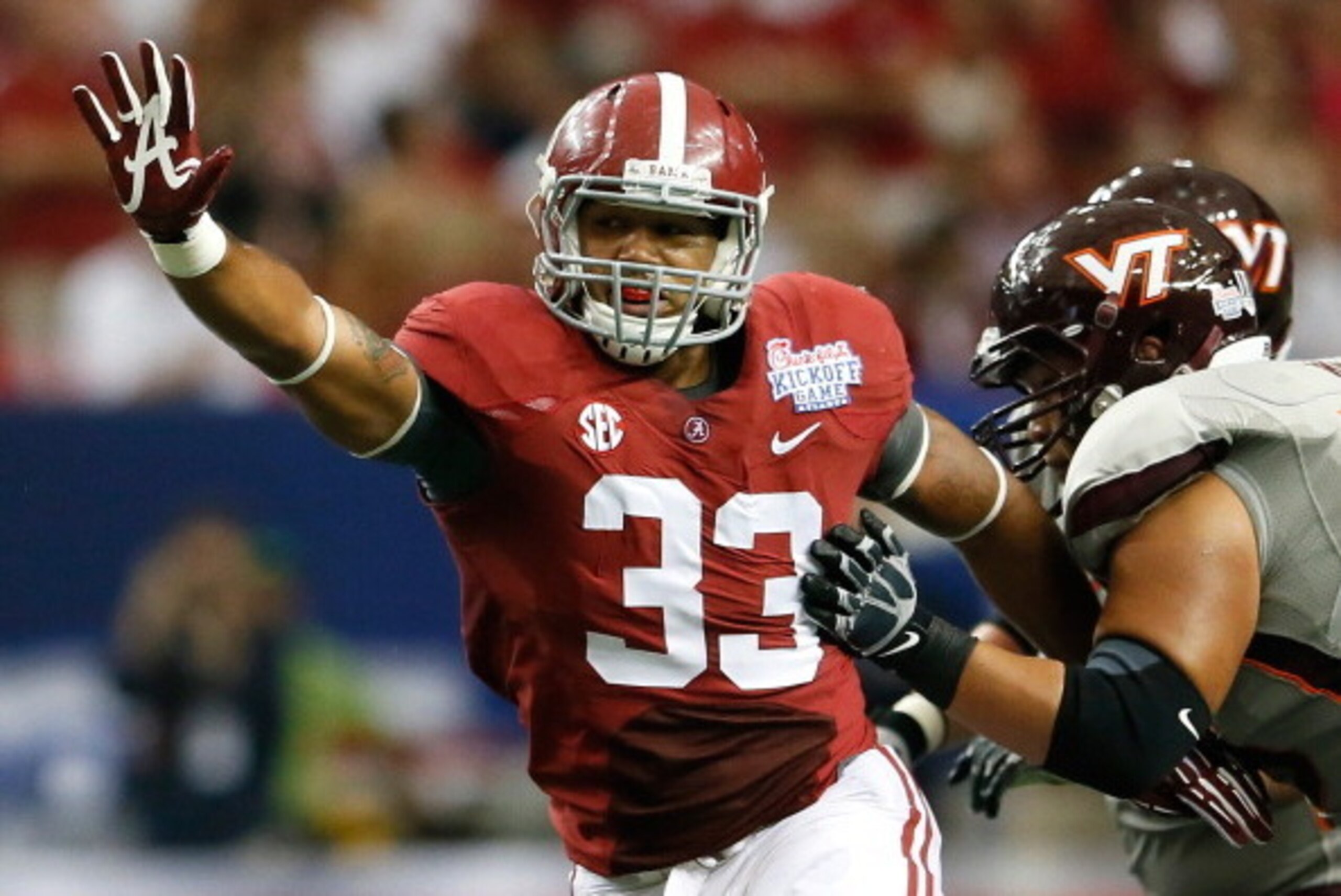 ATLANTA, GA - AUGUST 31:  Trey DePriest #33 of the Alabama Crimson Tide against the Virginia Tech Hokies at Georgia Dome on August 31, 2013 in Atlanta, Georgia.  (Photo by Kevin C. Cox/Getty Images)