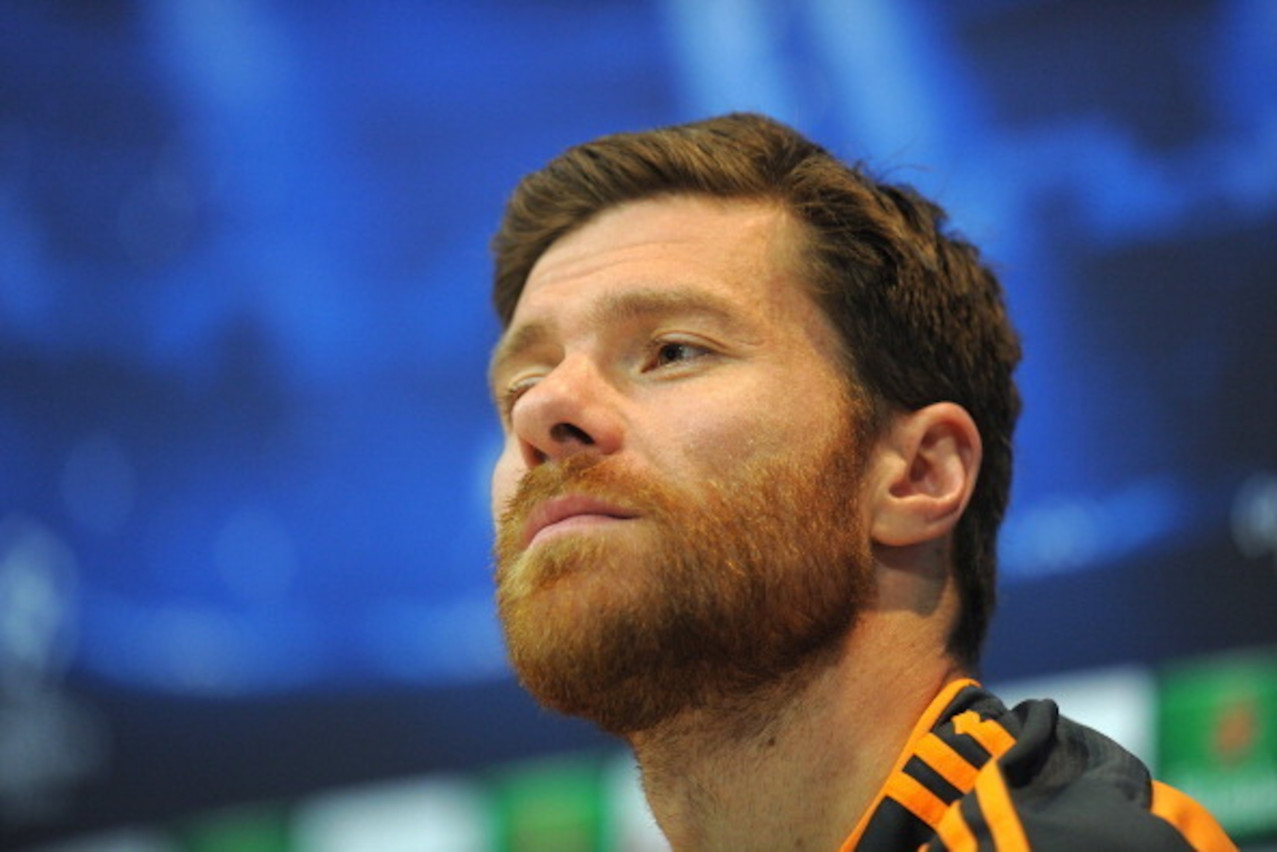 MADRID, SPAIN - APRIL 22:  Xabi Alonso of Real Madrid CF looks on during his press conference at Valdebebas training ground ahead of the UEFA Champions League semi-final first leg match against Bayern Munich on April 22, 2014 in Madrid, Spain.  (Photo by 