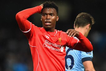 MANCHESTER, ENGLAND - AUGUST 25:  Daniel Sturridge of Liverpool reacts during the Barclays Premier League match between Manchester City and Liverpool at the Etihad Stadium on August 25, 2014 in Manchester, England.  (Photo by Laurence Griffiths/Getty Imag