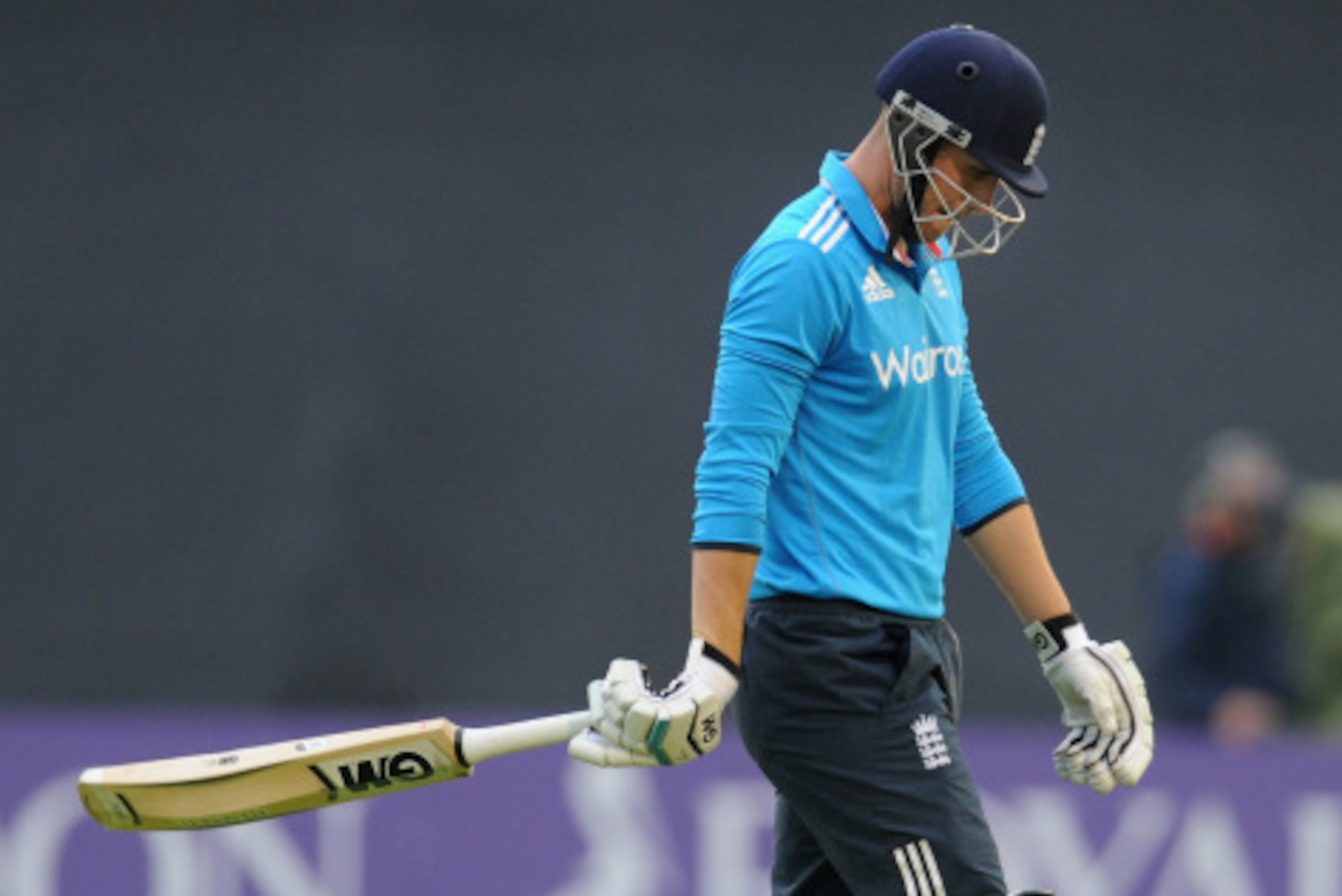 CARDIFF, WALES - AUGUST 27:  England batsman Alex Hales walks off back to the pavillion after being dismissed during the 2nd  Royal London One Day International match between England and India at SWALEC Stadium on August 27, 2014 in Cardiff, Wales.  (Phot