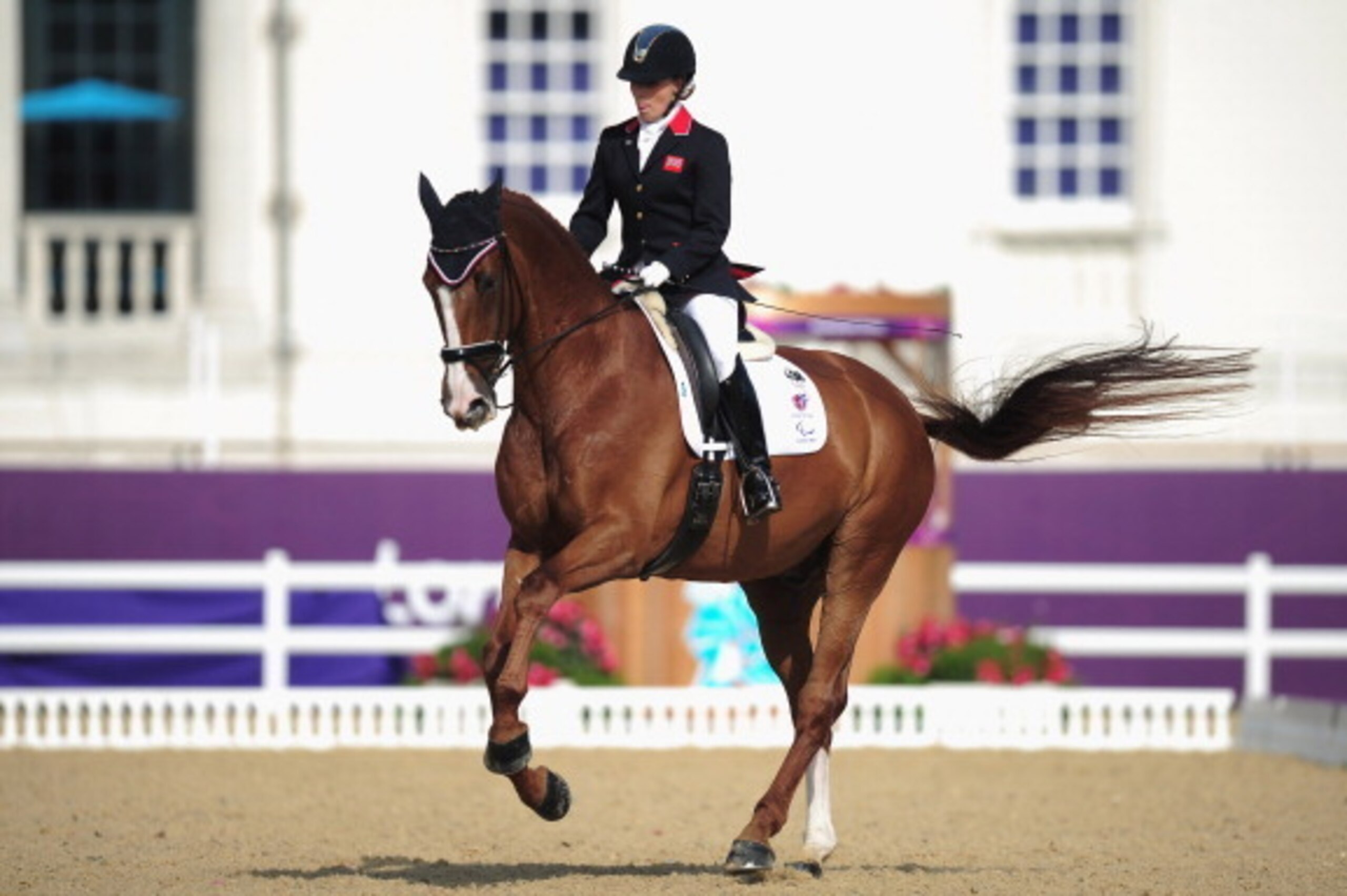 LONDON, ENGLAND - SEPTEMBER 04:  Sophie Wells of Great Britain rides Pinocchio to win Silver during the Equestrian Dressage Individual Freestyle Test - Grade IV on day 6 of the London 2012 Paralympic Games at Greenwich Park on September 4, 2012 in London,