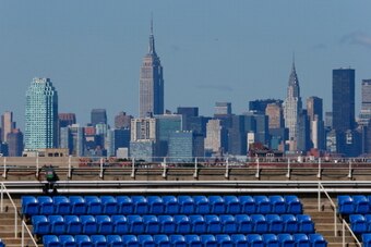 NEW YORK, NY - AUGUST 24:  A general view of Manhattan from Arthur Ashe Stadium during previews for the US Open tennis at USTA Billie Jean King National Tennis Center on August 24, 2014 in New York City.  (Photo by Julian Finney/Getty Images)