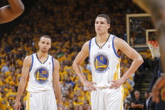 OAKLAND, CA - MAY 1: Stephen Curry #30 and Klay Thompson #11 of the Golden State Warriors in a game against the Los Angeles Clippers in Game Six of the Western Conference Quarterfinals during the 2014 NBA Playoffs at Oracle Arena on May 1, 2014 in Oakland
