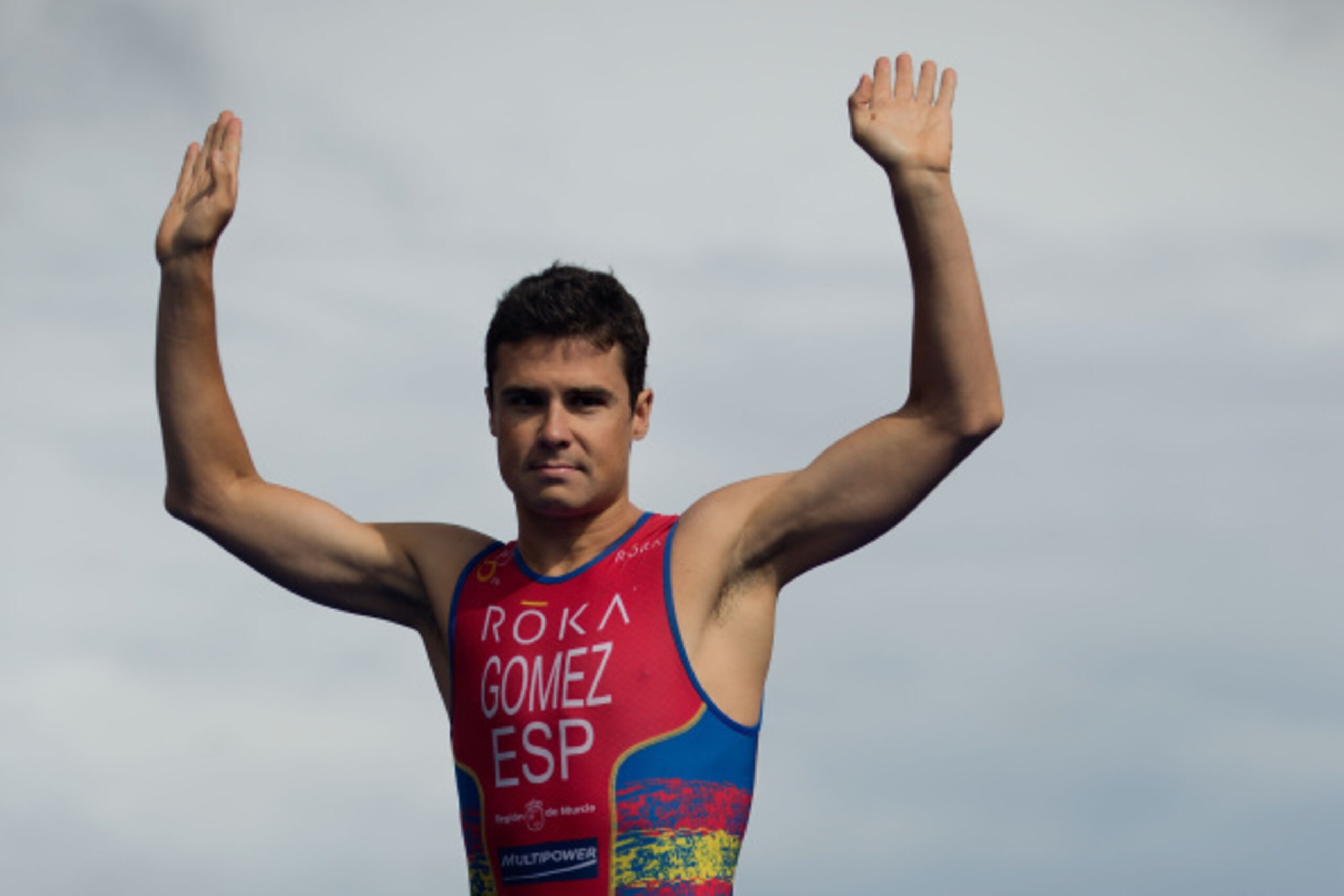 STOCKHOLM, SWEDEN - AUGUST 23: Threadneedle Leader winner Javier Gomez Noya from Spain waves on the top 3 podium during the Men Elite Ceremony at the ITU World Triathlon on August 23, 2014 in Stockholm, Sweden. (Photo by Gonzalo Arroyo Moreno/Getty Images