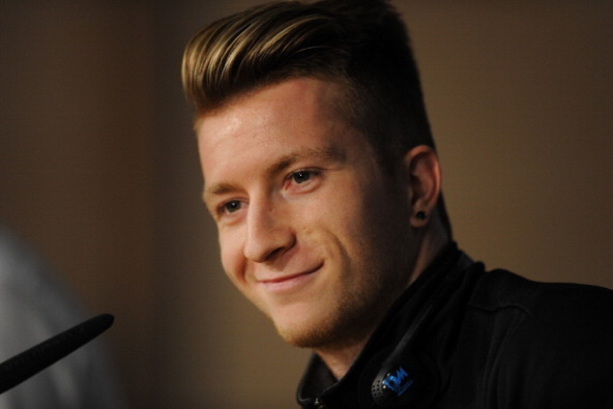 MADRID, SPAIN - APRIL 01:  Marco Reus of Borussia Dortmund gives a press conference at Santiago Bernabeu stadium ahead of the UEFA Champions League quarter-final match between Real Madrid and Borussia Dortmund on April 1, 2014 in Madrid, Spain.  (Photo by