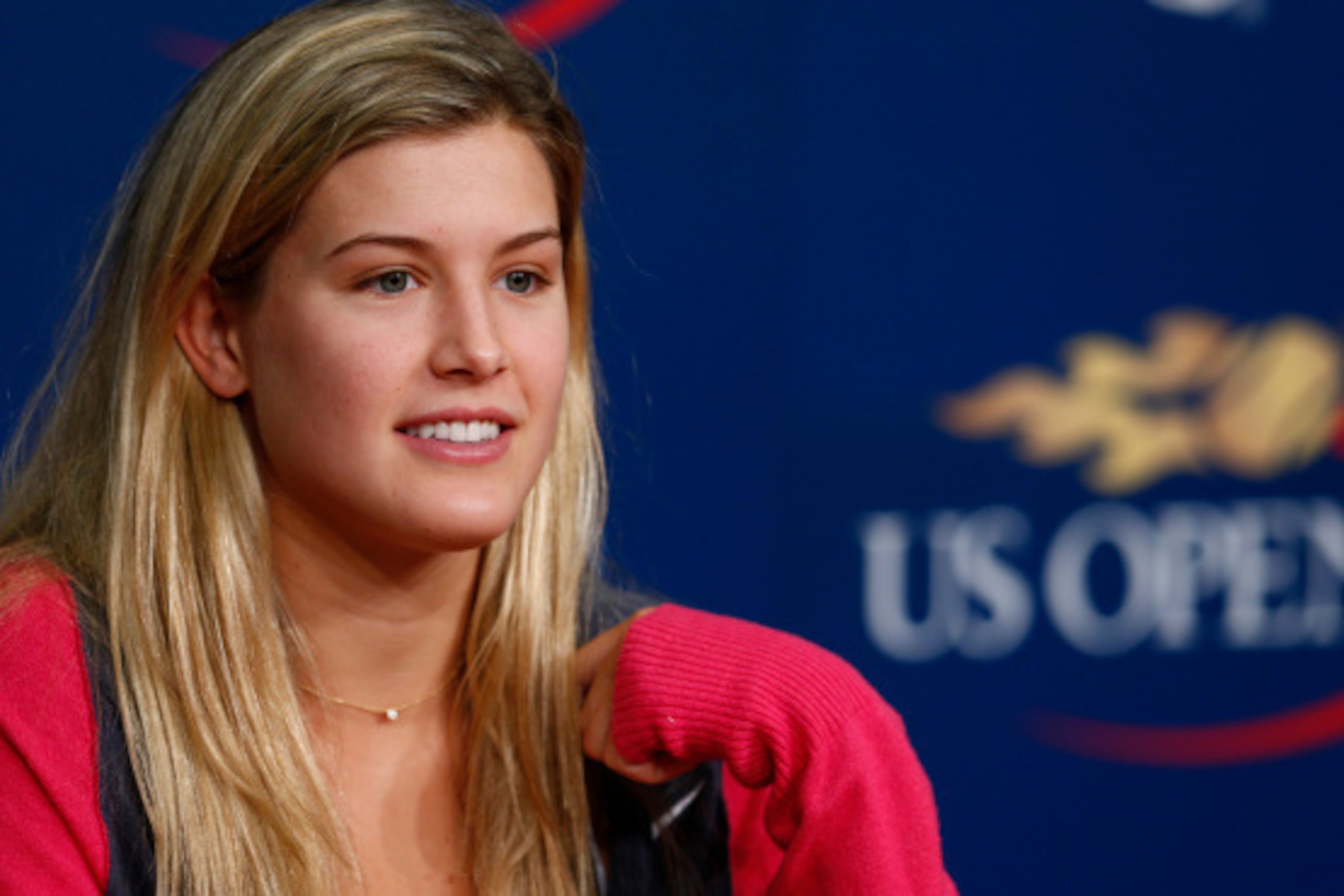 NEW YORK, NY - AUGUST 23:  Eugenie Bouchard of Canada talks to the media during previews for the US Open tennis at USTA Billie Jean King National Tennis Center on August 23, 2014 in New York City.  (Photo by Julian Finney/Getty Images)