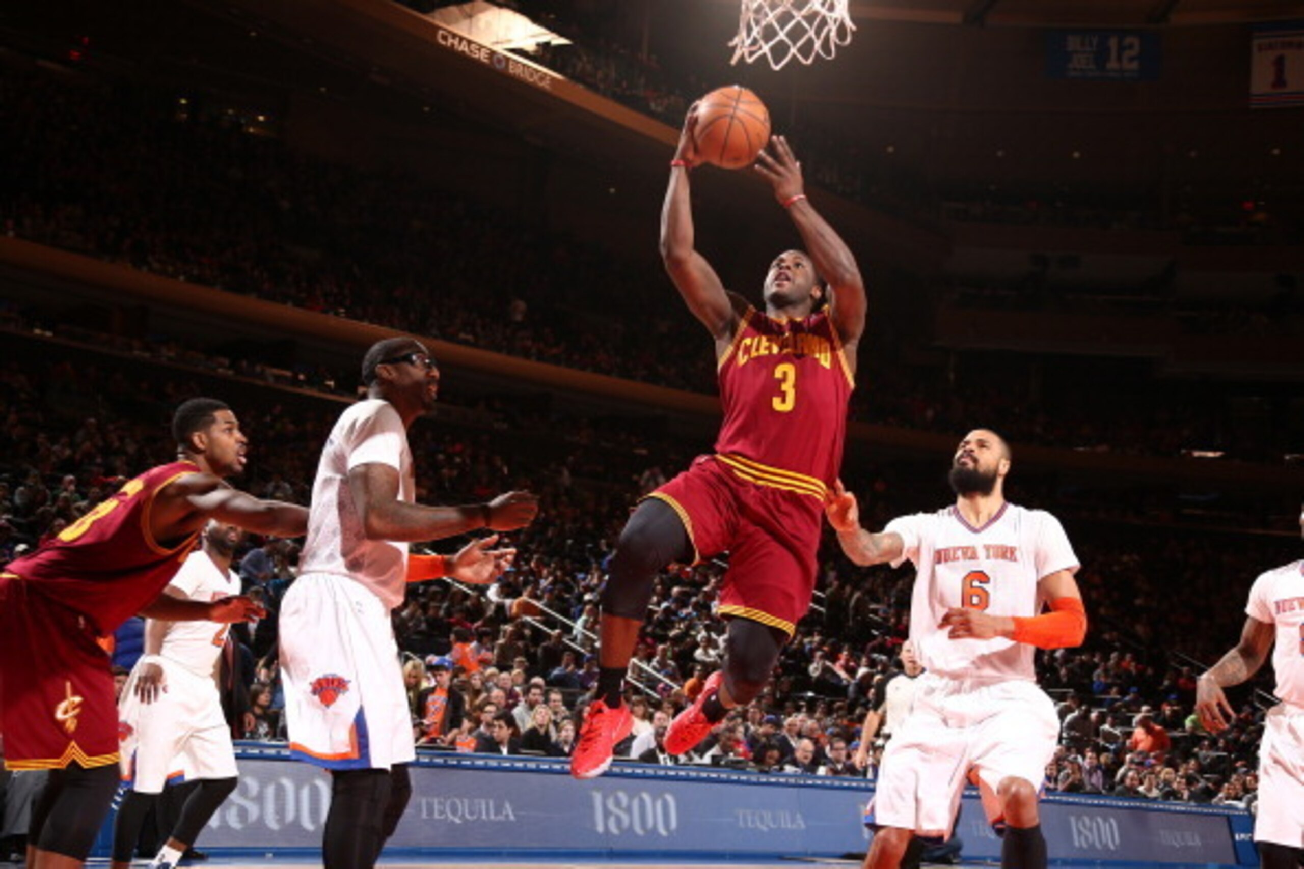 NEW YORK, NY - MARCH 23: Dion Waiters #3 of the Cleveland Cavaliers goes to the basket against the New York Knicks at Madison Square Garden in New York City. NOTE TO USER: User expressly acknowledges and agrees that, by downloading and or using this photo