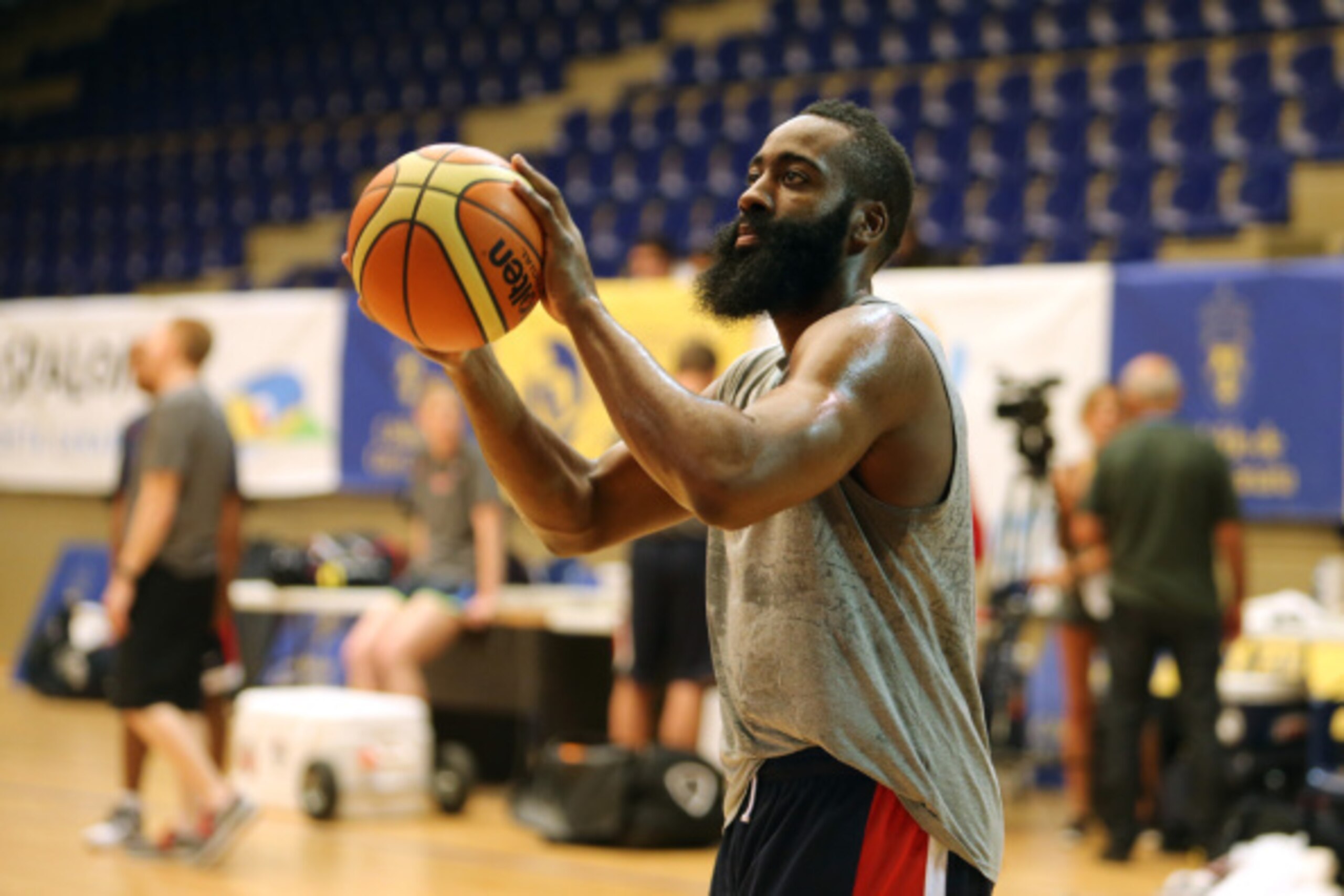 EL TABLERO, GRAN CANARIA, SPAIN - AUGUST 24: James Harden #13 of the USA Basketball Men's National Team shoots the ball during practice on August 24, 2014 at Pabellon de El Tablero Practice Facility in El Tablero, Gran Canaria, Spain. NOTE TO USER: User e EL TABLERO, GRAN CANARIA, SPAIN - AUGUST 24: James Harden #13 of the USA Basketball Men's National Team shoots the ball during practice on August 24, 2014 at Pabellon de El Tablero Practice Facility in El Tablero, Gran Canaria, Spain. NOTE TO USER: User e