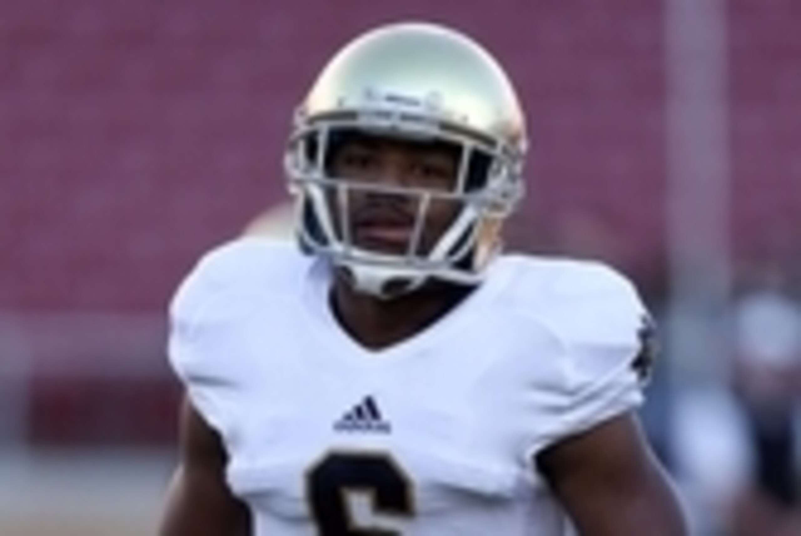 Nov 30, 2013; Stanford, CA, USA; Notre Dame Fighting Irish cornerback KeiVarae Russell (6) warms up before the game against the Stanford Cardinal at Stanford Stadium. Mandatory Credit: Kelley L Cox-USA TODAY Sports