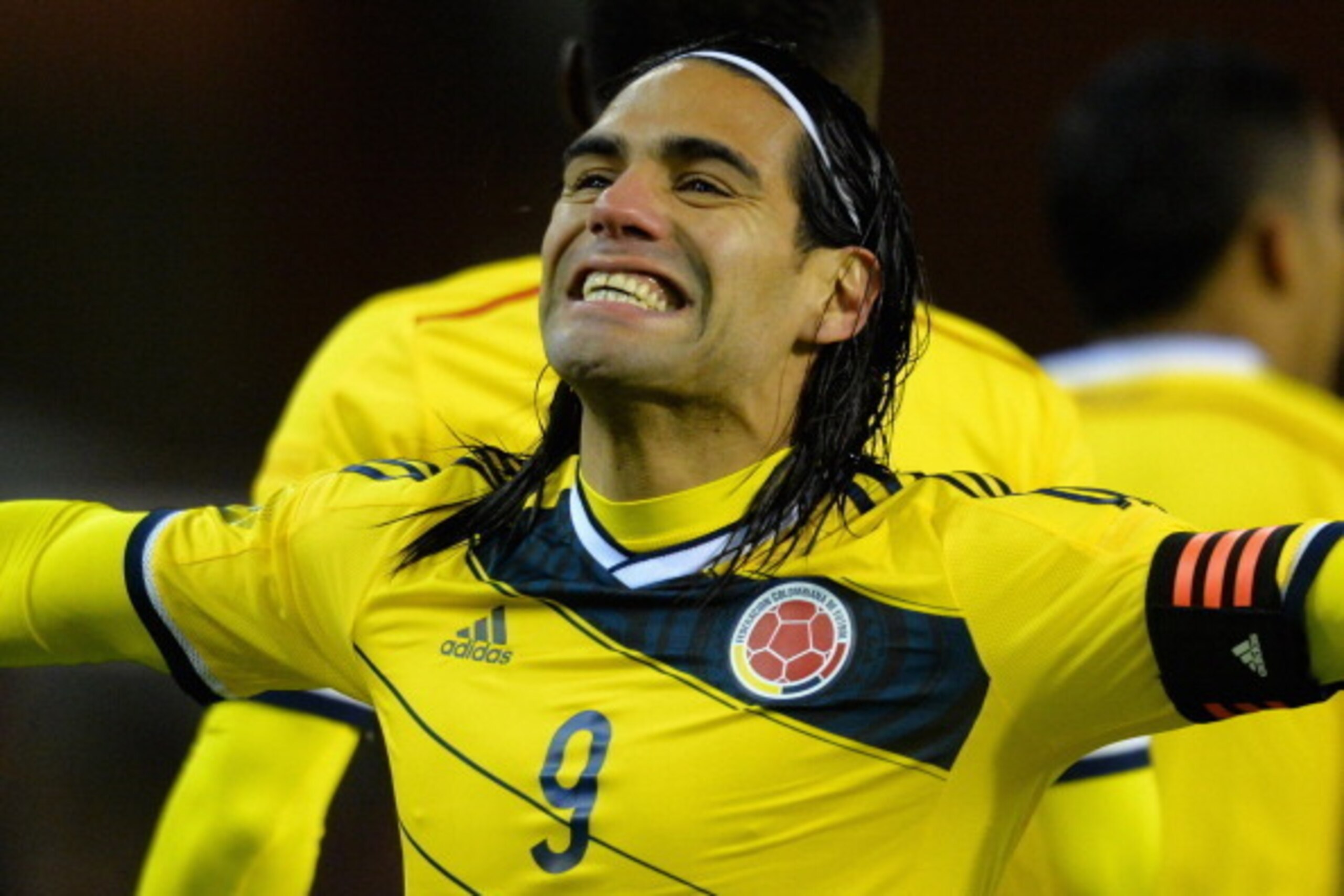 BRUSSELS, BELGIUM - NOVEMBER 14:  Radamel Falcao of Columbia celebrates scoring their first goal during the International Friendly match between Belgium and Columbia at King Baudouin Stadium on November 14, 2013 in Brussels, Belgium.  (Photo by Christophe
