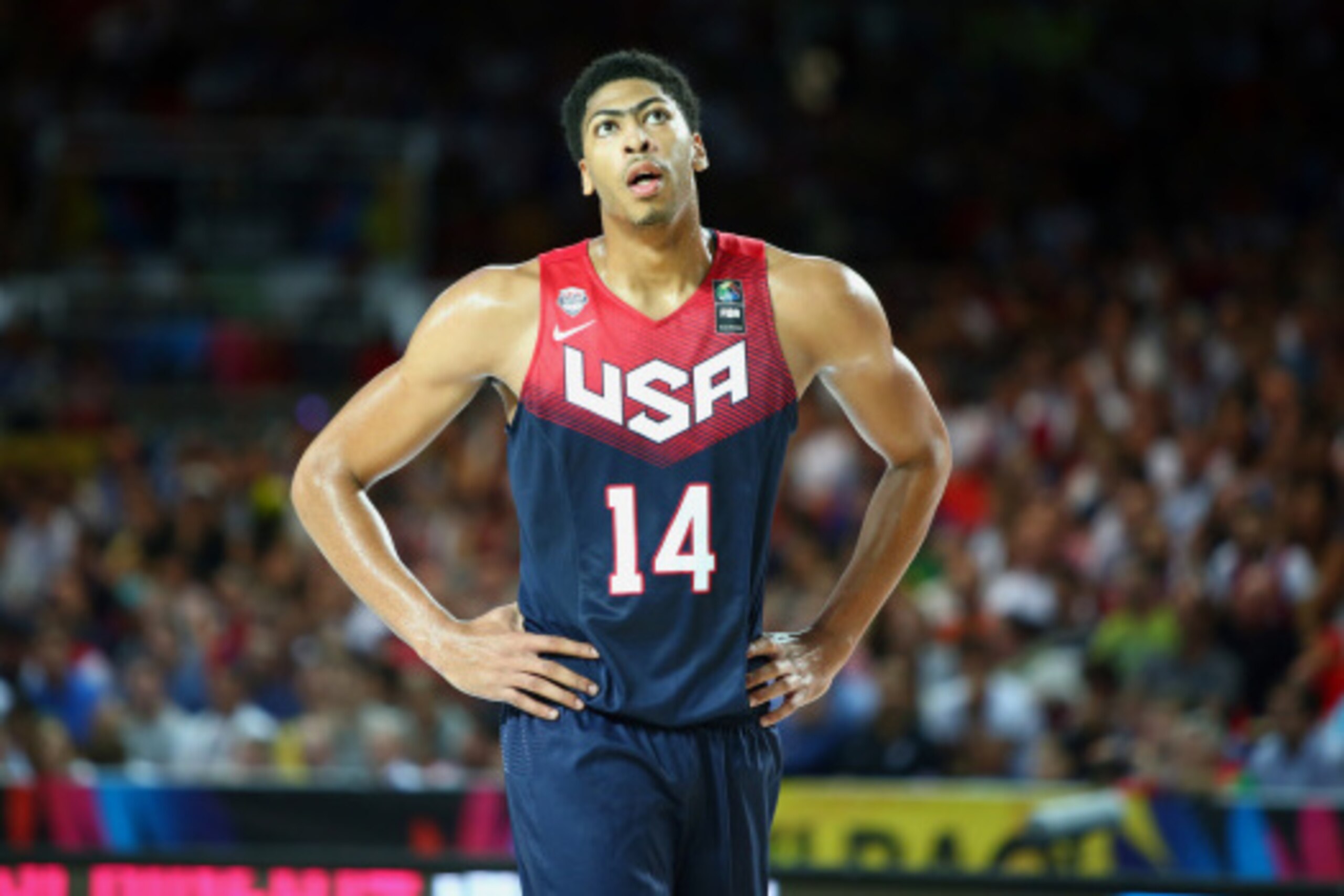 BILBAO, SPAIN - AUGUST 31: Anthony Davis #14 of the USA Basketball Men's National Team during a game against the Turkey Basketball Men's National Team during the 2014 FIBA World Cup at Bizkaia Arena in Bilbao Exhibition Centre on August 31, 2014 in Bilbao