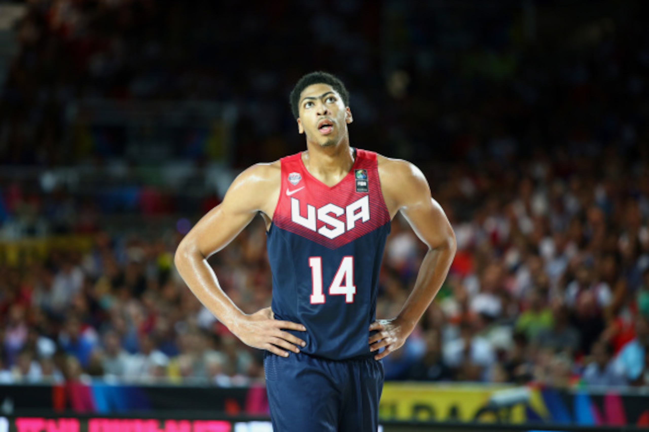 BILBAO, SPAIN - AUGUST 31: Anthony Davis #14 of the USA Basketball Men's National Team during a game against the Turkey Basketball Men's National Team during the 2014 FIBA World Cup at Bizkaia Arena in Bilbao Exhibition Centre on August 31, 2014 in Bilbao BILBAO, SPAIN - AUGUST 31: Anthony Davis #14 of the USA Basketball Men's National Team during a game against the Turkey Basketball Men's National Team during the 2014 FIBA World Cup at Bizkaia Arena in Bilbao Exhibition Centre on August 31, 2014 in Bilbao