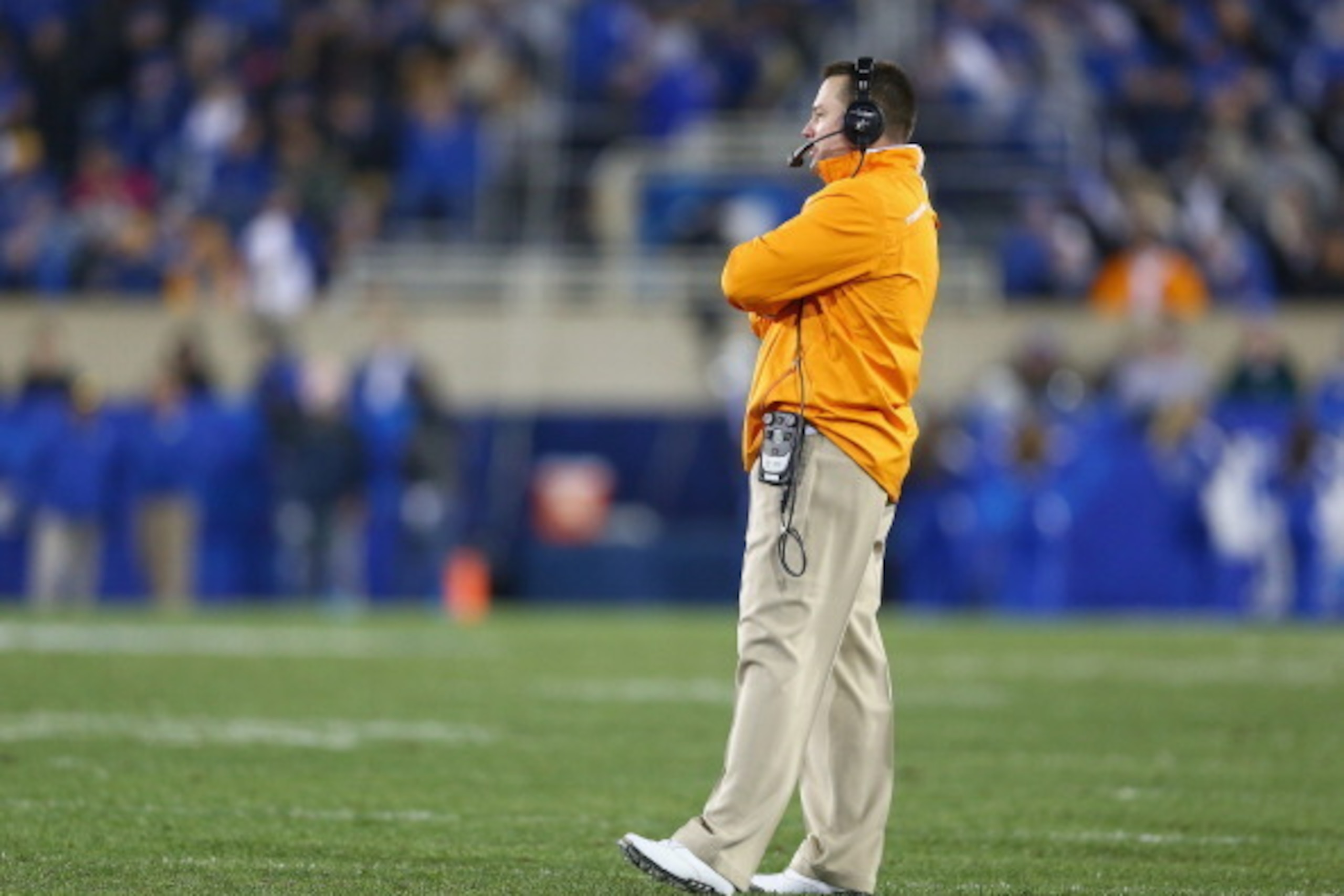 LEXINGTON, KY - NOVEMBER 30: Butch Jones the head coach of the Tennessee Volunteers watches the action during the game against the Kentucky Wildcats at Commonwealth Stadium on November 30, 2013 in Lexington, Kentucky.  (Photo by Andy Lyons/Getty Images)