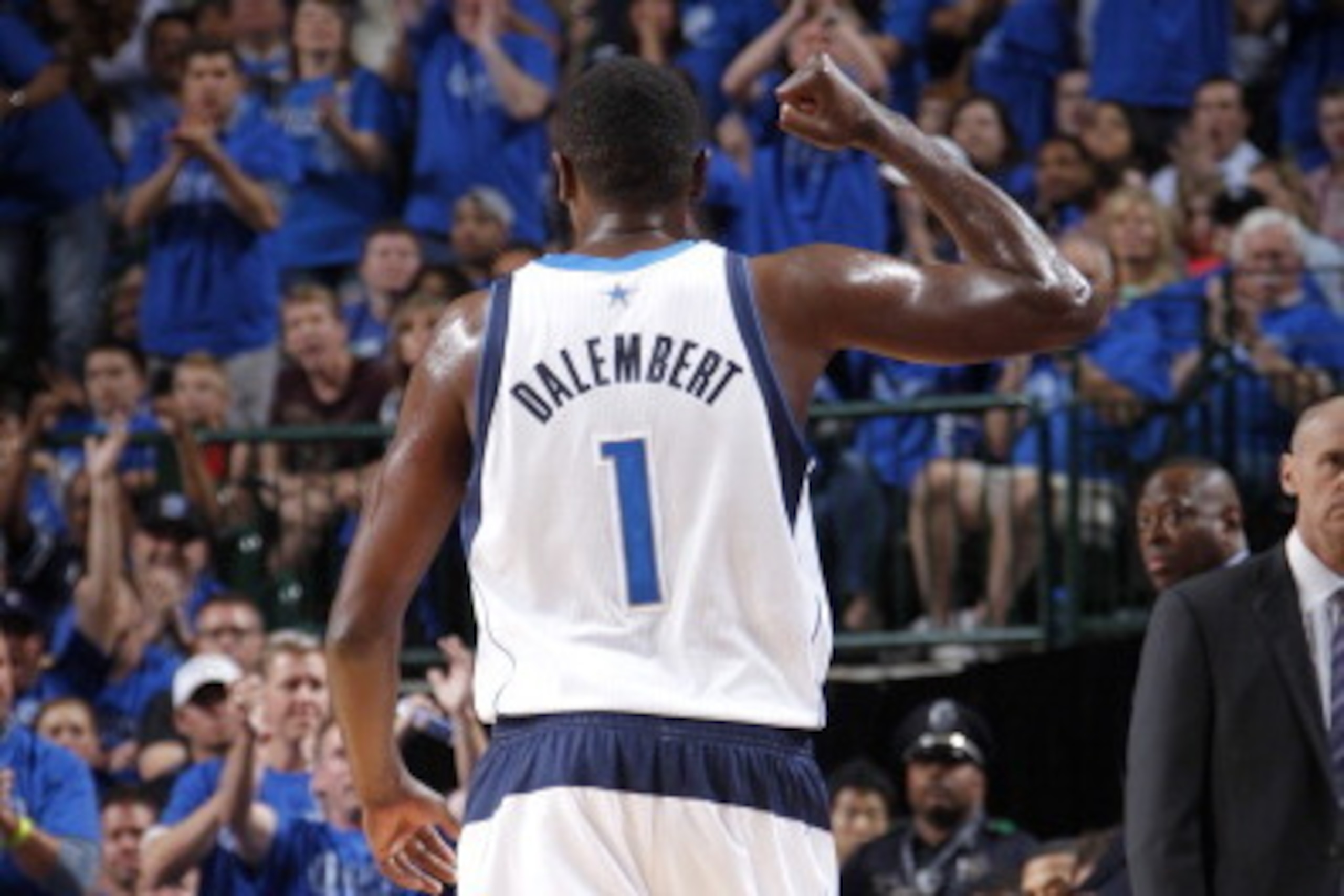 DALLAS, TX - APRIL 26:  Samuel Dalembert #1 of the Dallas Mavericks walks up court against the San Antonio Spurs during Game Three of the Western Conference Quarterfinals during the 2014 NBA Playoffs on April 26, 2014 at the American Airlines Center in Da