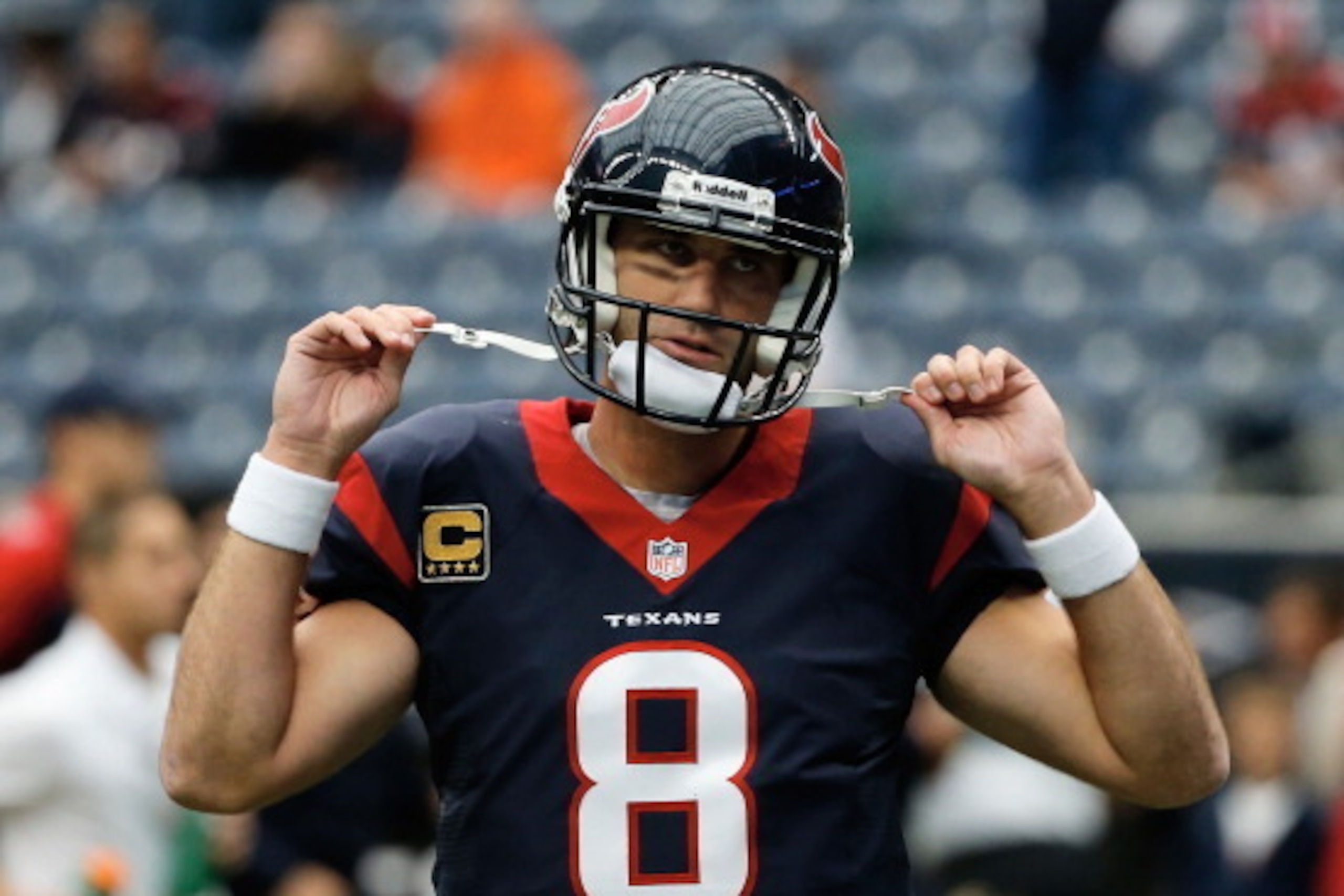 HOUSTON, TX - NOVEMBER 24:  Matt Schaub #8 of the Houston Texans waits on the field before the game against the Jacksonville Jaguars at Reliant Stadium on November 24, 2013 in Houston, Texas.  (Photo by Scott Halleran/Getty Images)