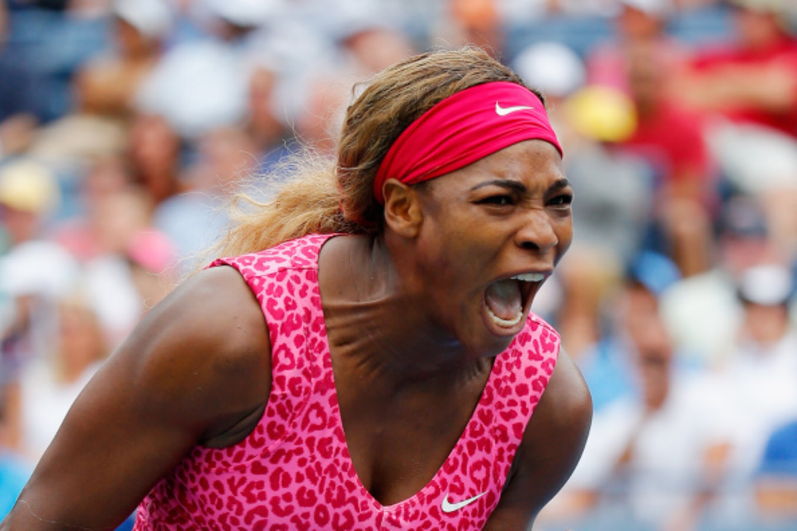 NEW YORK, NY - AUGUST 30:  Serena Williams of the United States reacts against Varvara Lepchenko of the United States during their women's singles third round match on Day Six of the 2014 US Open at the USTA Billie Jean King National Tennis Center on Augu