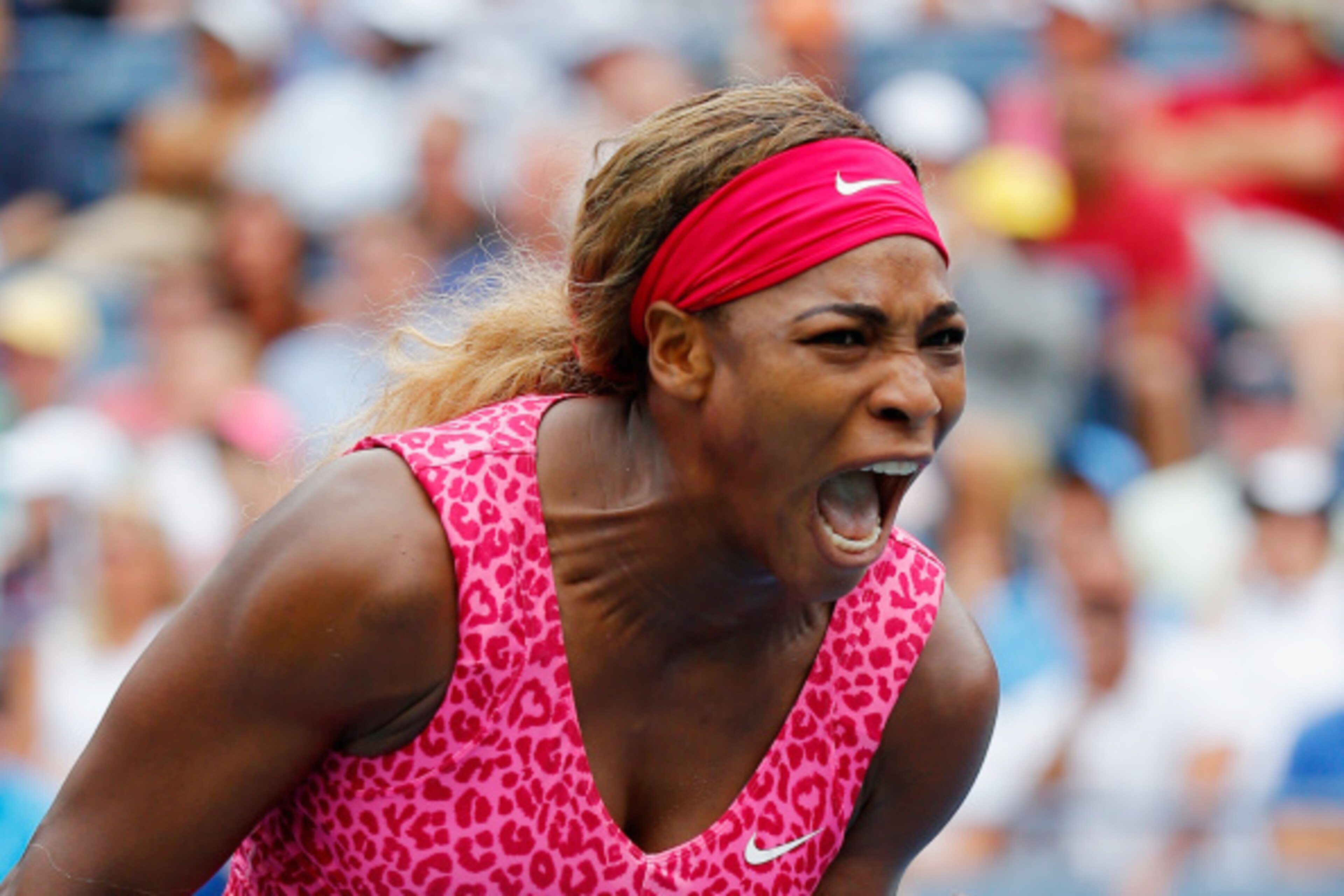 NEW YORK, NY - AUGUST 30:  Serena Williams of the United States reacts against Varvara Lepchenko of the United States during their women's singles third round match on Day Six of the 2014 US Open at the USTA Billie Jean King National Tennis Center on Augu