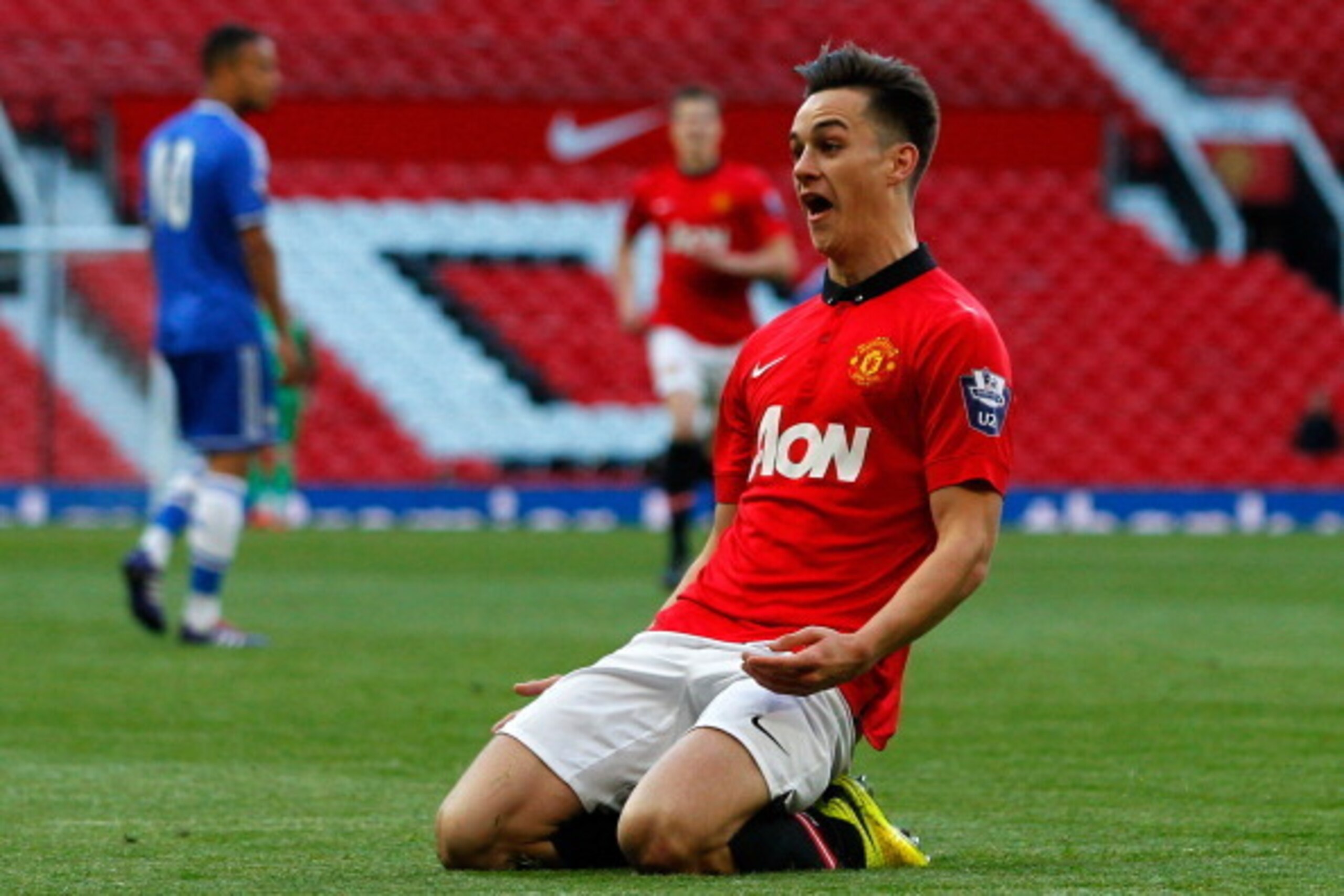 MANCHESTER, ENGLAND - MAY 14: Tom Lawrence of Manchester United celebrates his goal during the Barclays Under-21 Premier League Final match between Manchester United and Chelsea at Old Trafford on May 14, 2014 in Manchester, England. (Photo by Paul Thomas MANCHESTER, ENGLAND - MAY 14: Tom Lawrence of Manchester United celebrates his goal during the Barclays Under-21 Premier League Final match between Manchester United and Chelsea at Old Trafford on May 14, 2014 in Manchester, England. (Photo by Paul Thomas