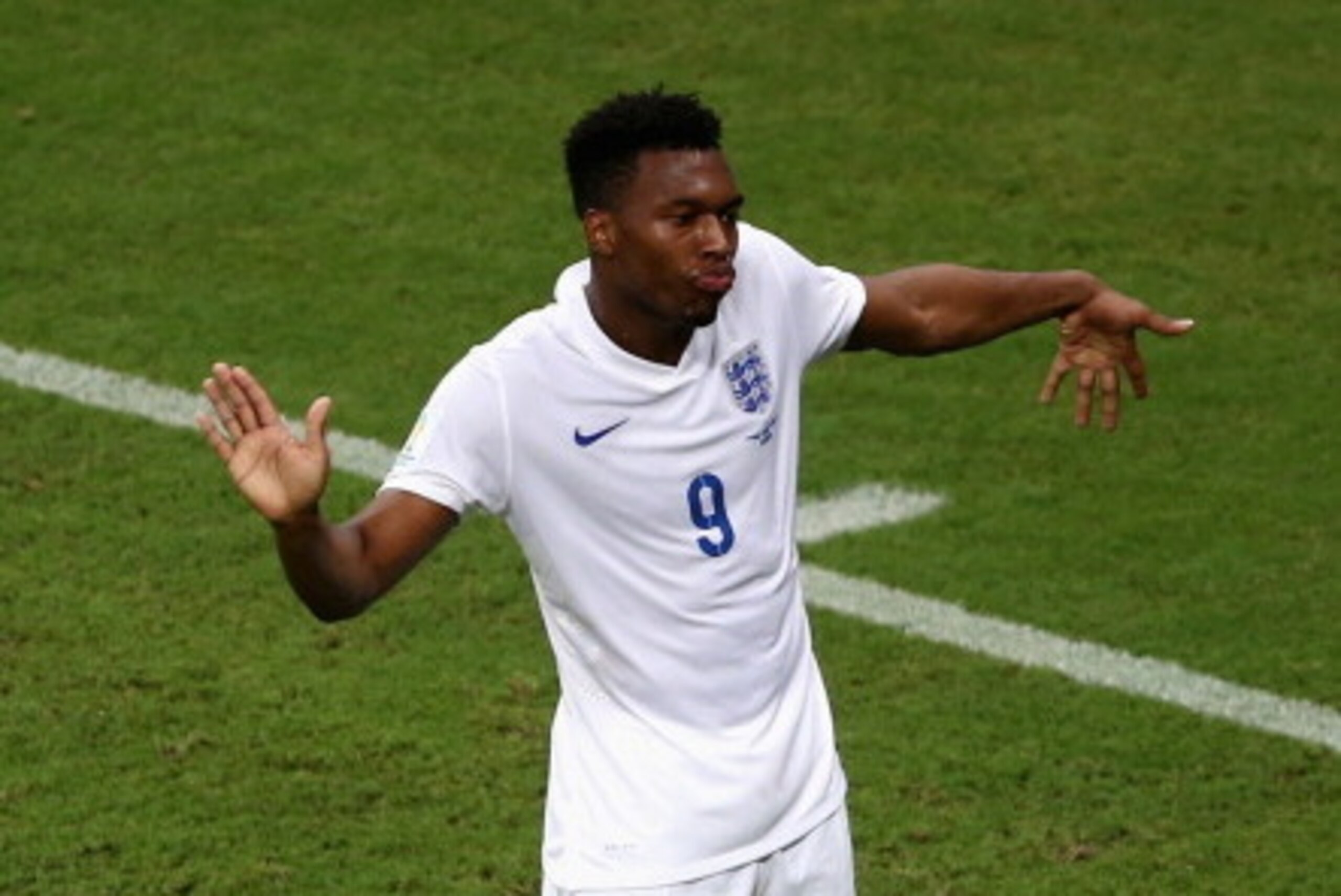 MANAUS, BRAZIL - JUNE 14:  Daniel Sturridge of England celebrates after scoring his team's first goal during the 2014 FIFA World Cup Brazil Group D match between England and Italy at Arena Amazonia on June 14, 2014 in Manaus, Brazil.  (Photo by Warren Lit