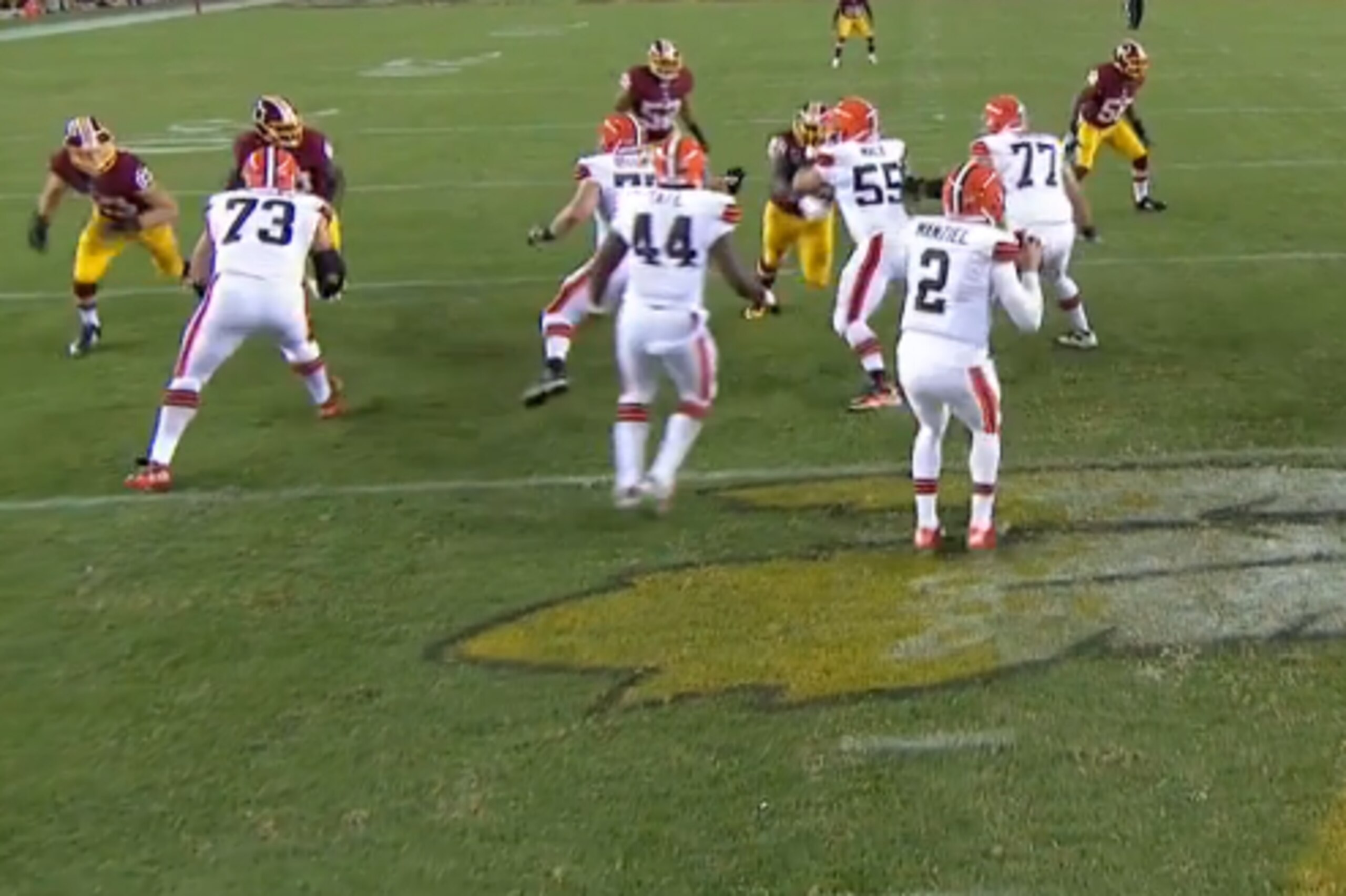 The Browns slid their protection to the overload created by Murphy.