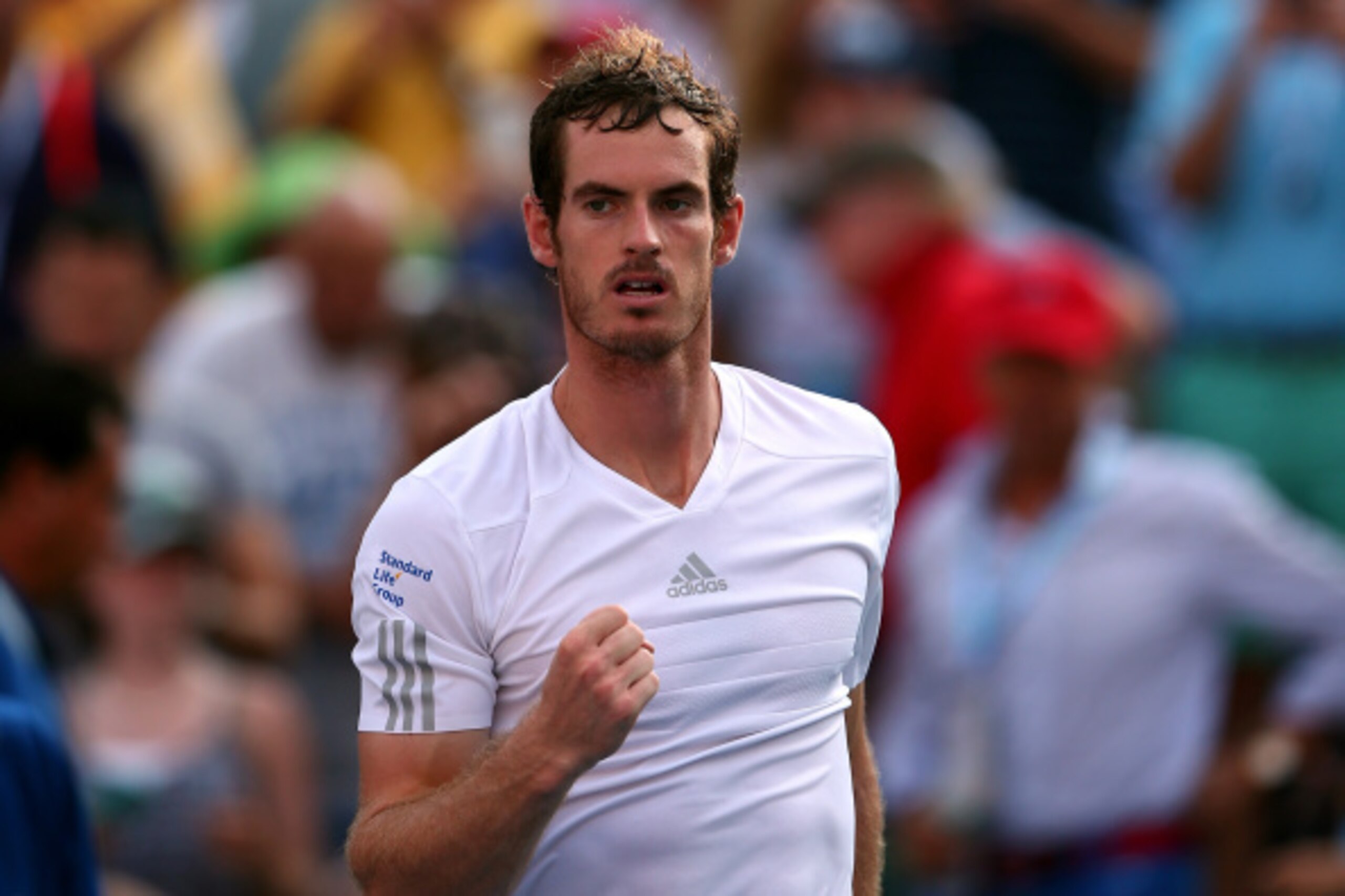 NEW YORK, NY - SEPTEMBER 01:  Andy Murray of Great Britain celebrates after defeating Jo-Wilfried Tsonga of France in their men's singles fourth round match on Day Eight of the 2014 US Open at the USTA Billie Jean King National Tennis Center on September 