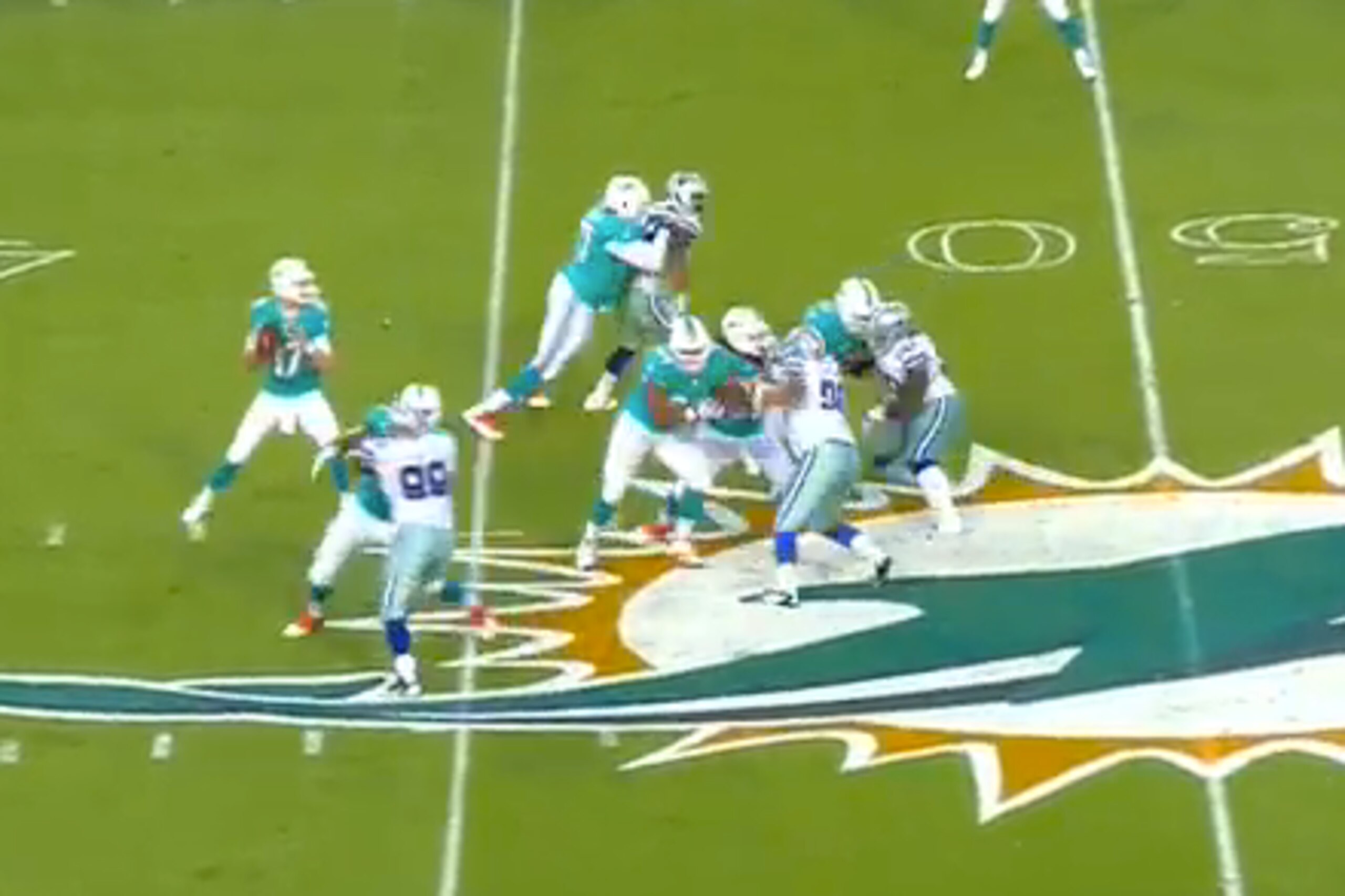 Colledge (LG) is able to subdue most pass rushers with ease