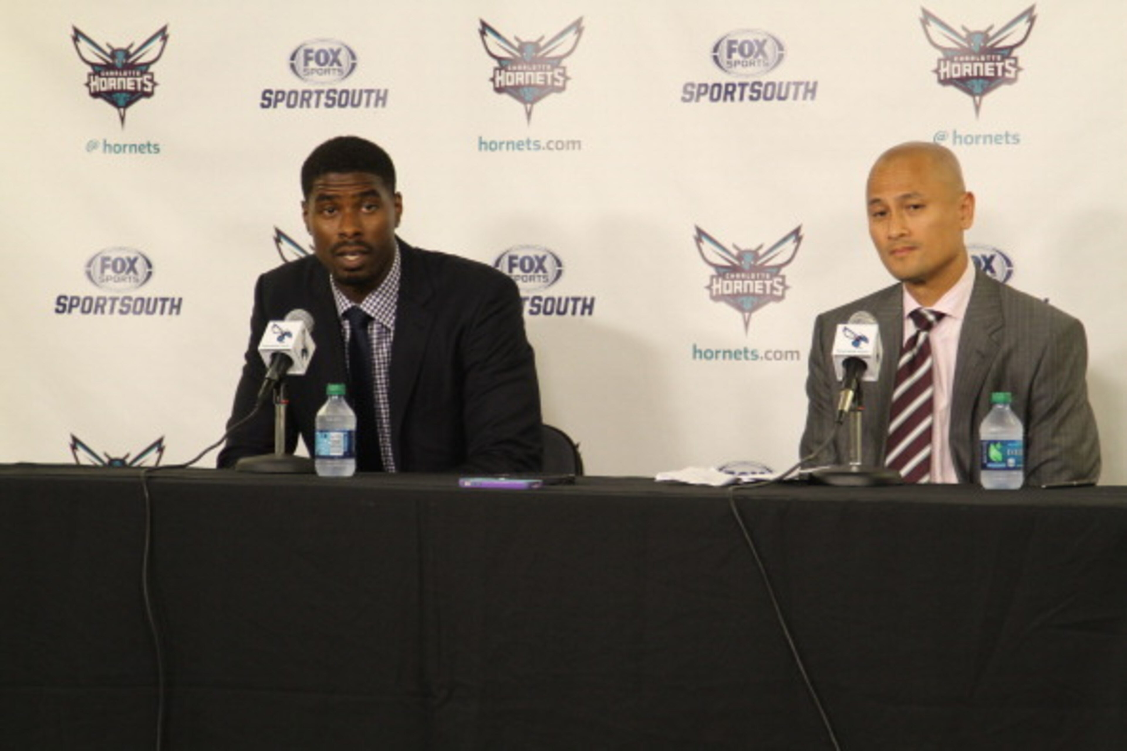 CHARLOTTE, NC - July 21 2014: Charlotte Hornets Introductory press conference for Marvin Williams at the Time Warner Cable Arena on July 21, 2014 in Charlotte, North Carolina. NOTE TO USER: User expressly acknowledges and agrees that, by downloading and o