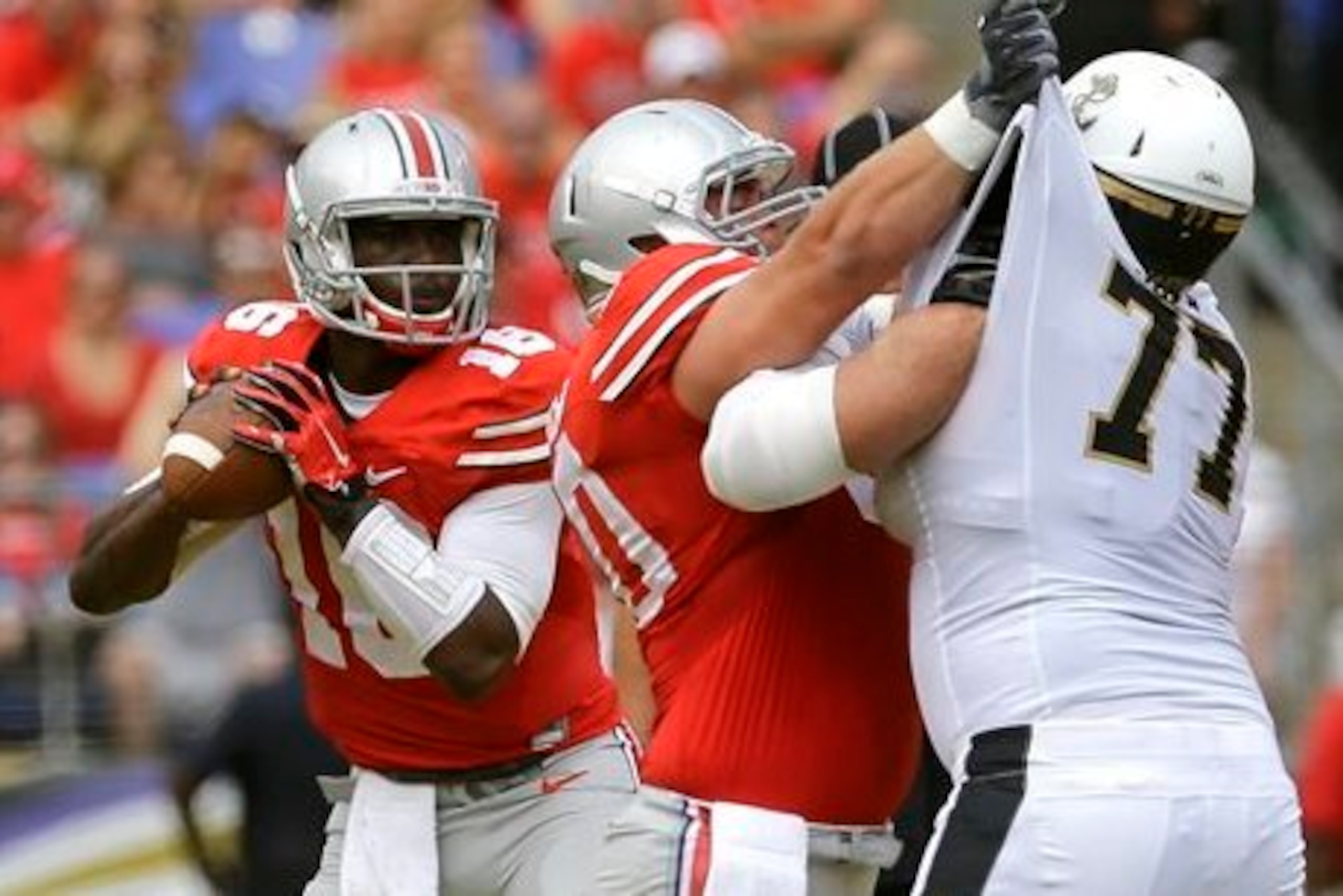 J.T. Barrett will need to receive plenty of protection against Virginia Tech on Saturday.