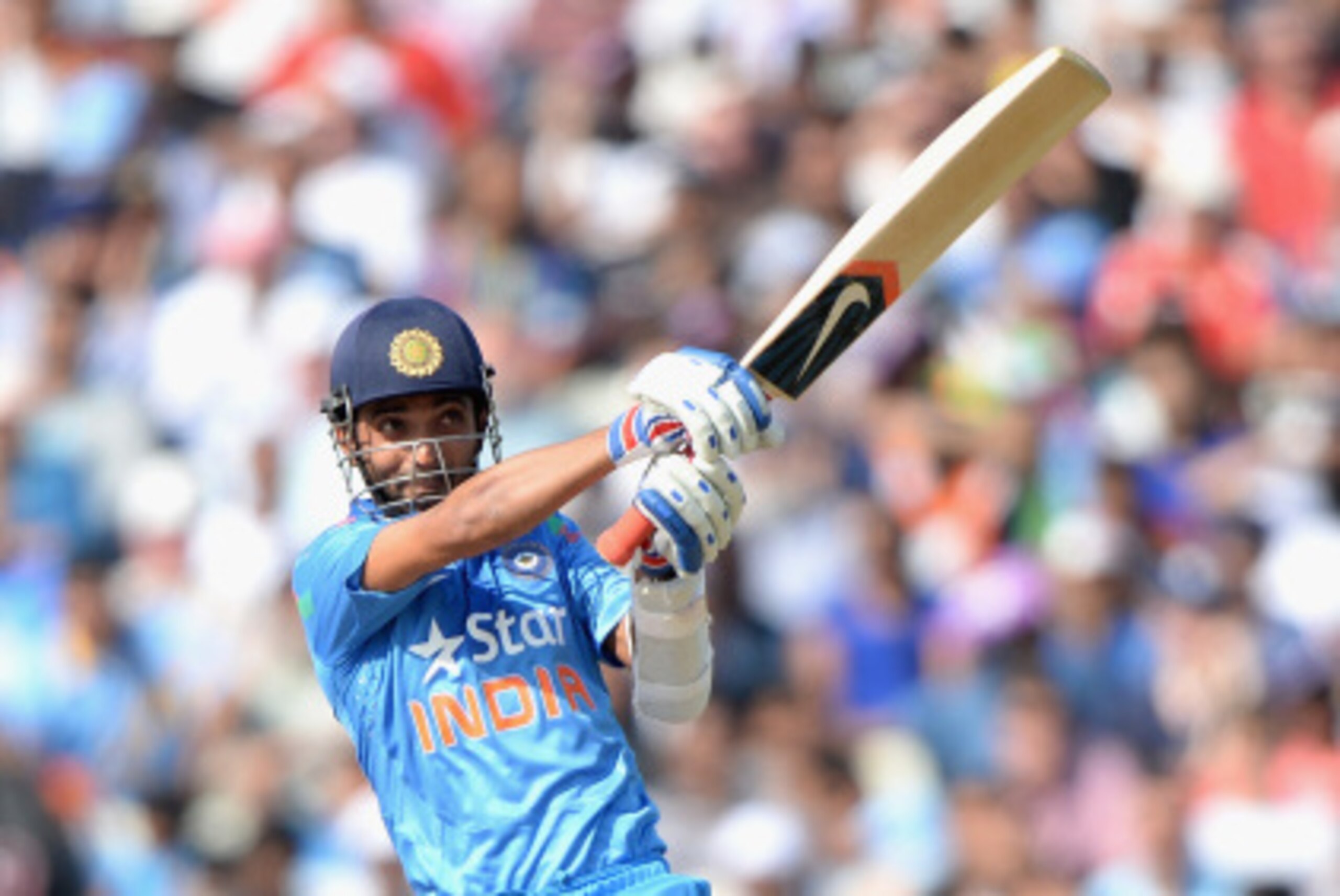 BIRMINGHAM, ENGLAND - SEPTEMBER 02:  Ajinkya Rahane of India bats during the 4th Royal London One Day International match between England and India at Edgbaston on September 2, 2014 in Birmingham, England.  (Photo by Gareth Copley/Getty Images)