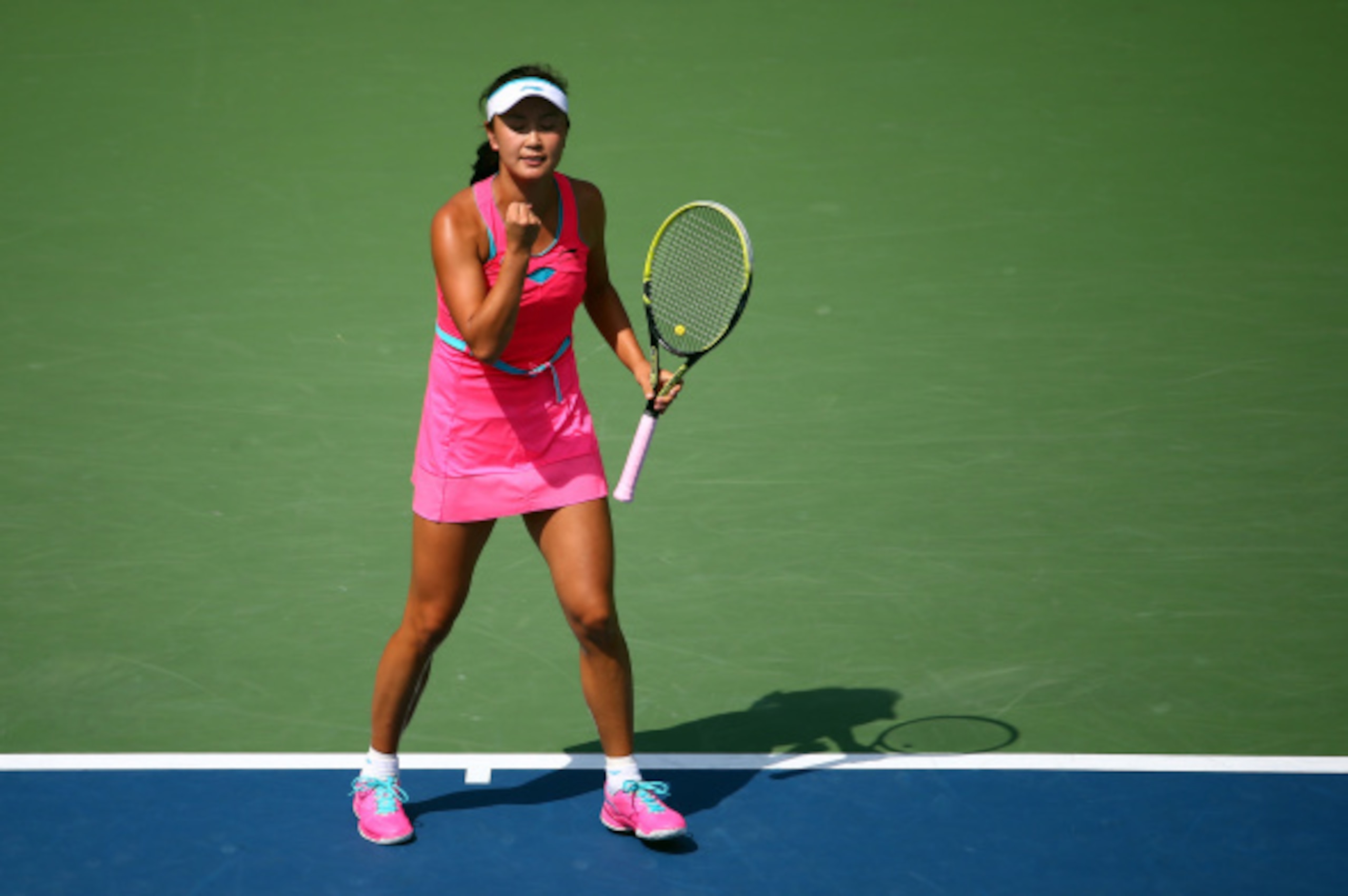 NEW YORK, NY - SEPTEMBER 02:  Shuai Peng of China reacts against Belinda Bencic of Switzerland in their women's singles quarterfinal match on Day Nine of the 2014 US Open at the USTA Billie Jean King National Tennis Center on September 2, 2014 in the Flus