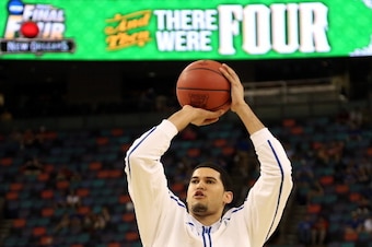 NEW ORLEANS, LA - MARCH 31:  Eloy Vargas #30 of the Kentucky Wildcats shoots the ball before the Wildcats take on the Louisville Cardinals during the National Semifinal game of the 2012 NCAA Division I Men's Basketball Championship at the Mercedes-Benz Su