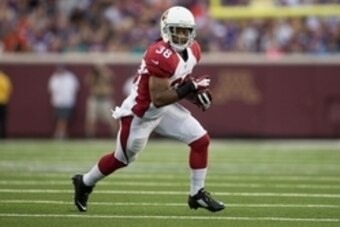 Aug 16, 2014; Minneapolis, MN, USA; Arizona Cardinals running back Andre Ellington (38) rushes against the Minnesota Vikings in the first quarter at TCF Bank Stadium. Mandatory Credit: Bruce Kluckhohn-USA TODAY Sports
