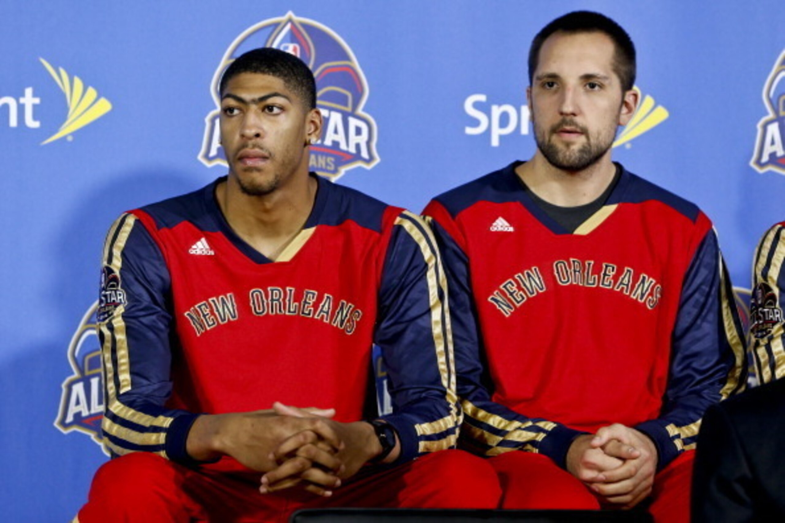 METAIRIE, LA - NOVEMBER 15:  Anthony Davis #23 and Ryan Anderson #33 of the New Orleans Pelicans attends an All-Star lineup to unveil the official NBA All-Star Ballot 2014 presented by Sprint on Friday, November 15 at the New Orleans Pelicans Practice Fac