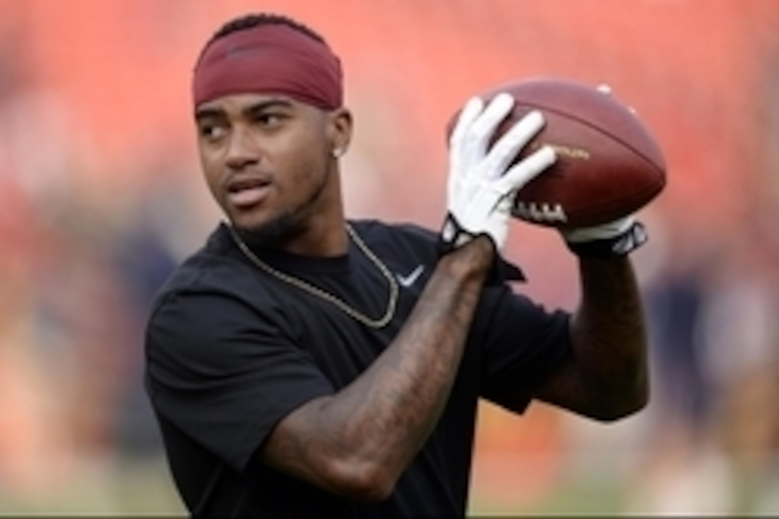Aug 7, 2014; Landover, MD, USA; Washington Redskins wide receiver DeSean Jackson (11) warms up before a preseason game against the New England Patriots at FedEx Field. Mandatory Credit: Rafael Suanes-USA TODAY Sports